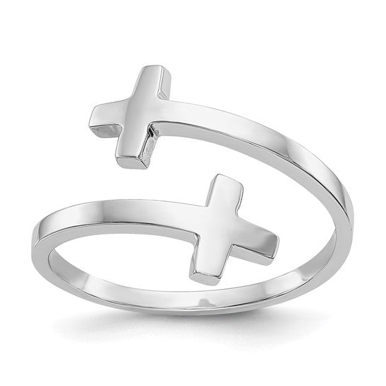 14kt White Gold Polished Double Cross Ring