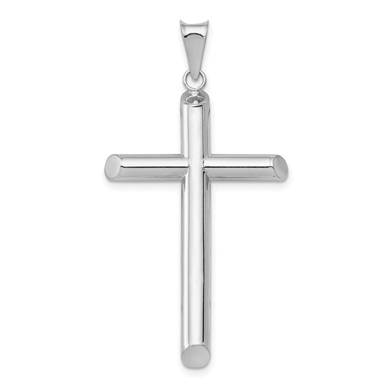 14kt White Gold Polished Tube Cross Pendant