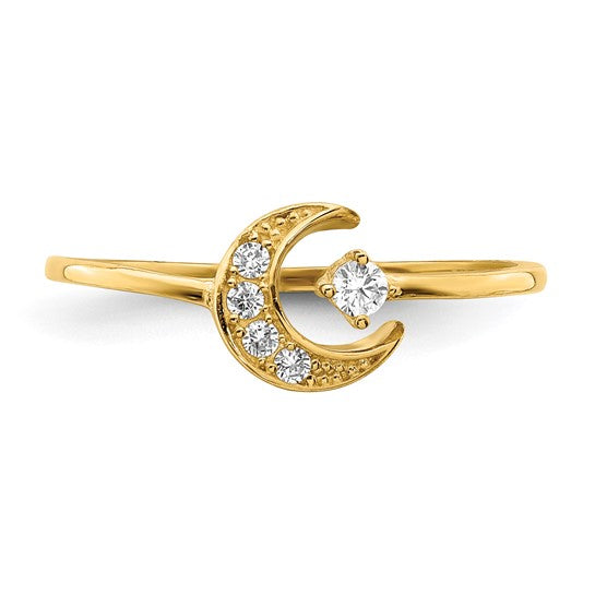 14KT Yellow Gold CZ Moon Ring
