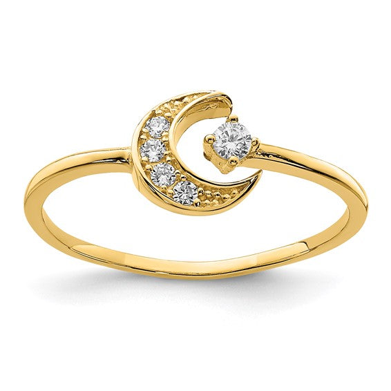 14KT Yellow Gold CZ Moon Ring