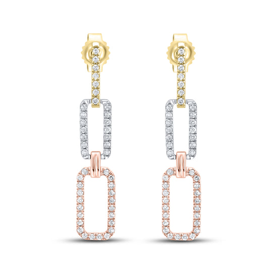 14k 0.25 CTW Diamond Tri Color Paper Clip Earrings