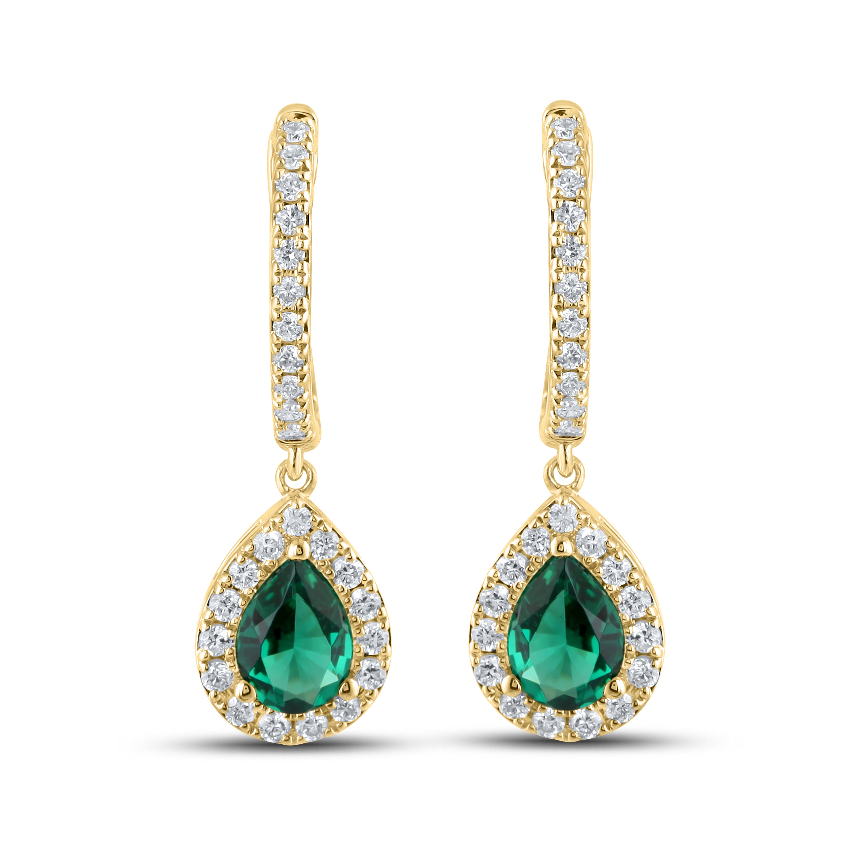 14KT YELLOW GOLD LAB CREATED EMERALD 0.50 CTW DIAMOND EARRINGS