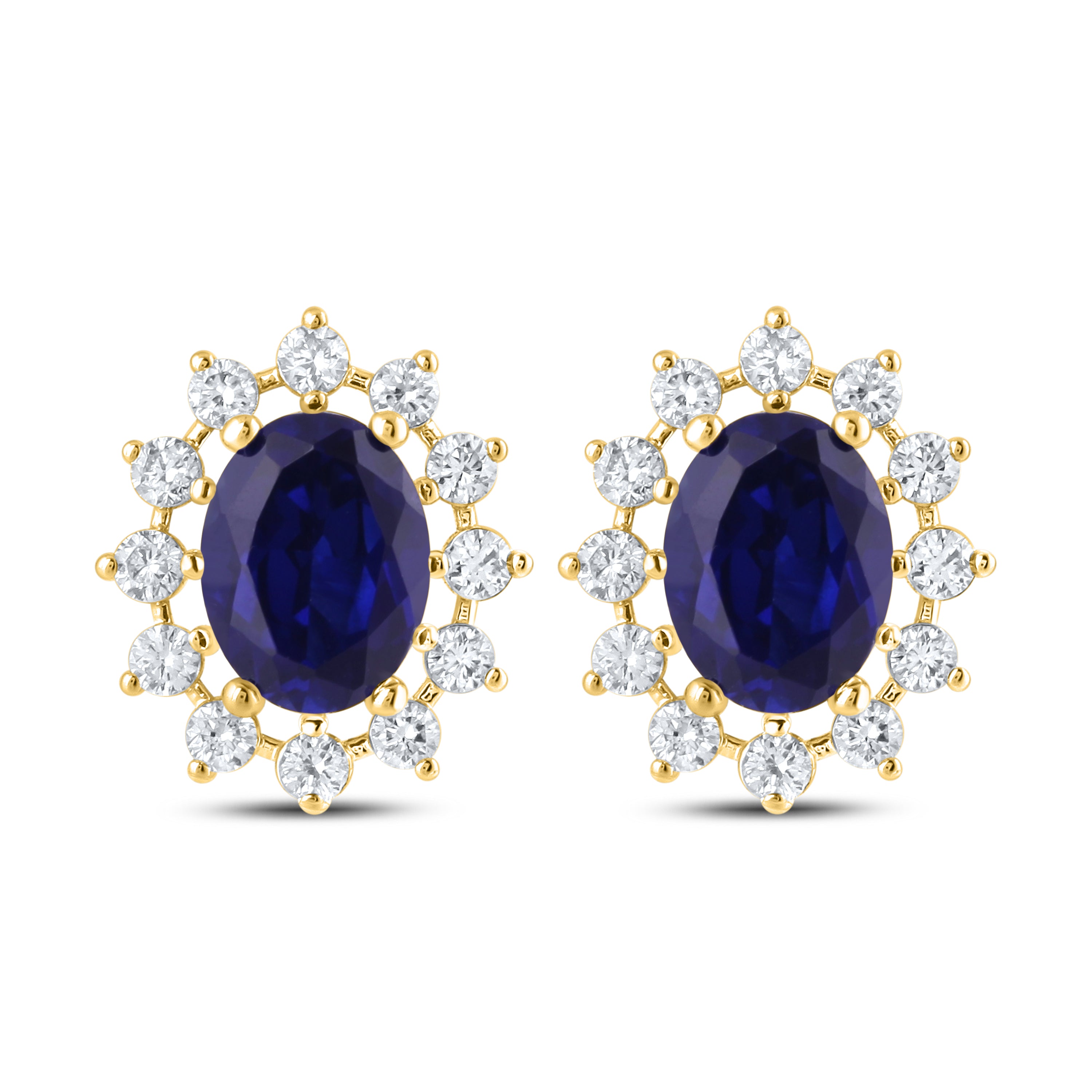 14KT YELLOW GOLD LAB CREATED BLUE SAPPHIRE 0.62 CTW DIAMOND EARRINGS