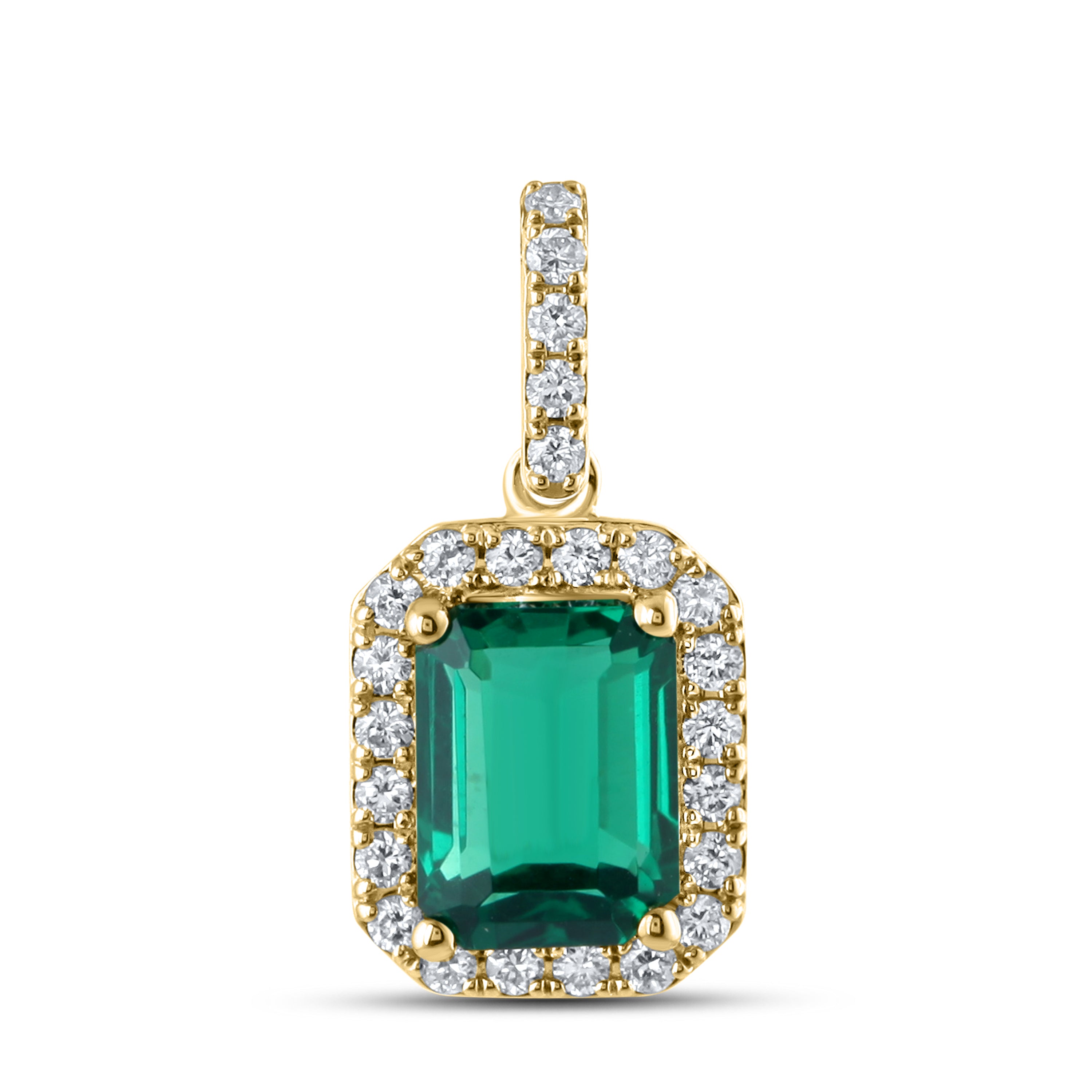 14KT YELLOW GOLD LAB CREATED EMERALD 0.25 CTW DIAMOND PENDANT
