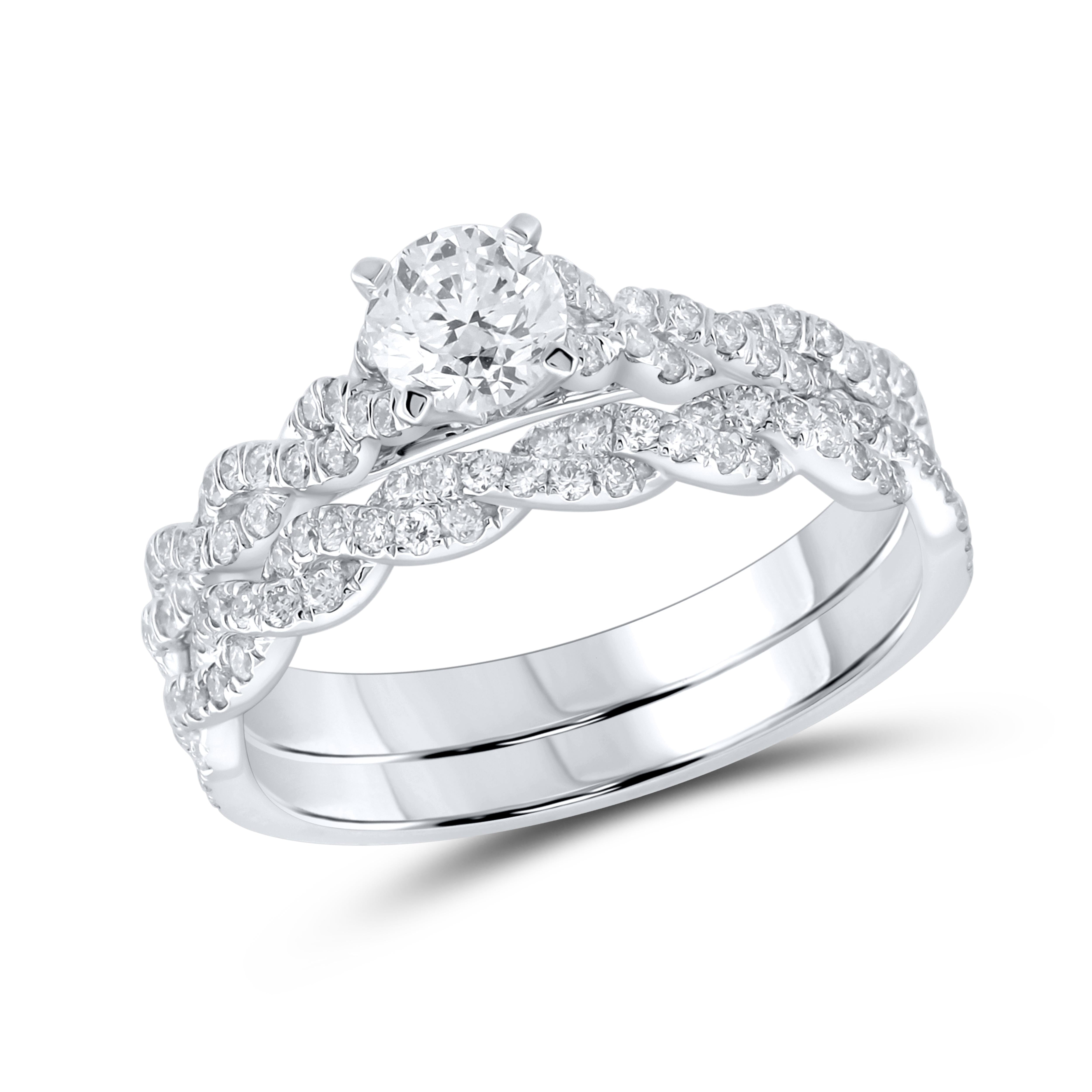 14k White Gold 1.05 CTW Natural Diamond Bridal Ring Set