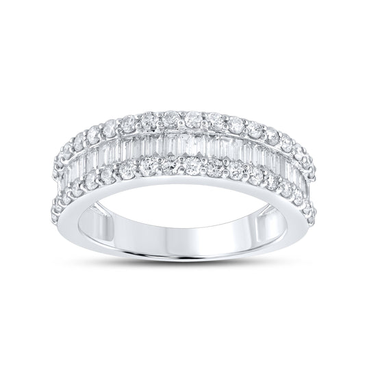 14kt WG 1.10 CTW Natural Round and Baguettes Diamond Band
