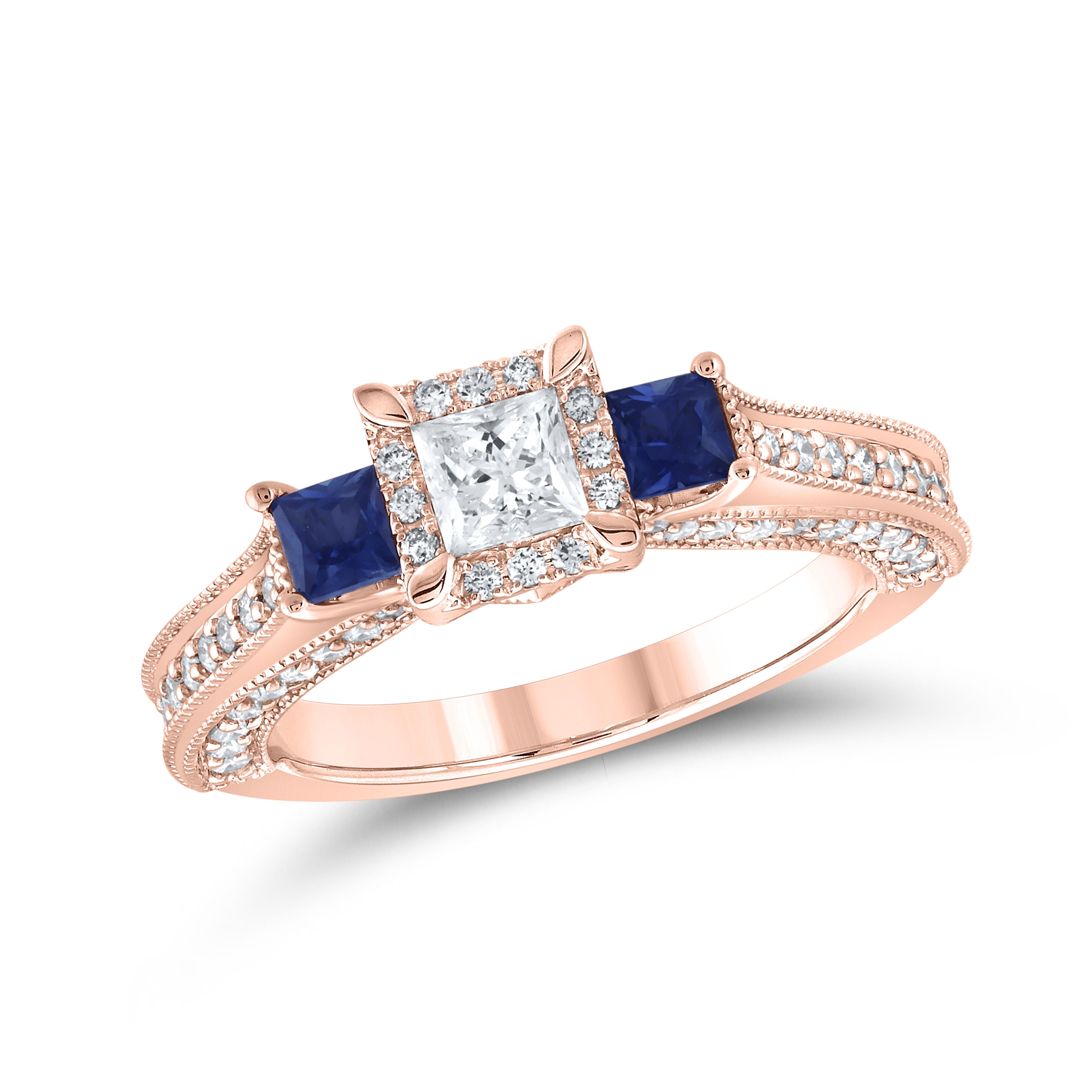 14kt Rose Gold 1.00 CTW Natural Diamond and 0.37 CTW Natural sapphire Bridal Ring