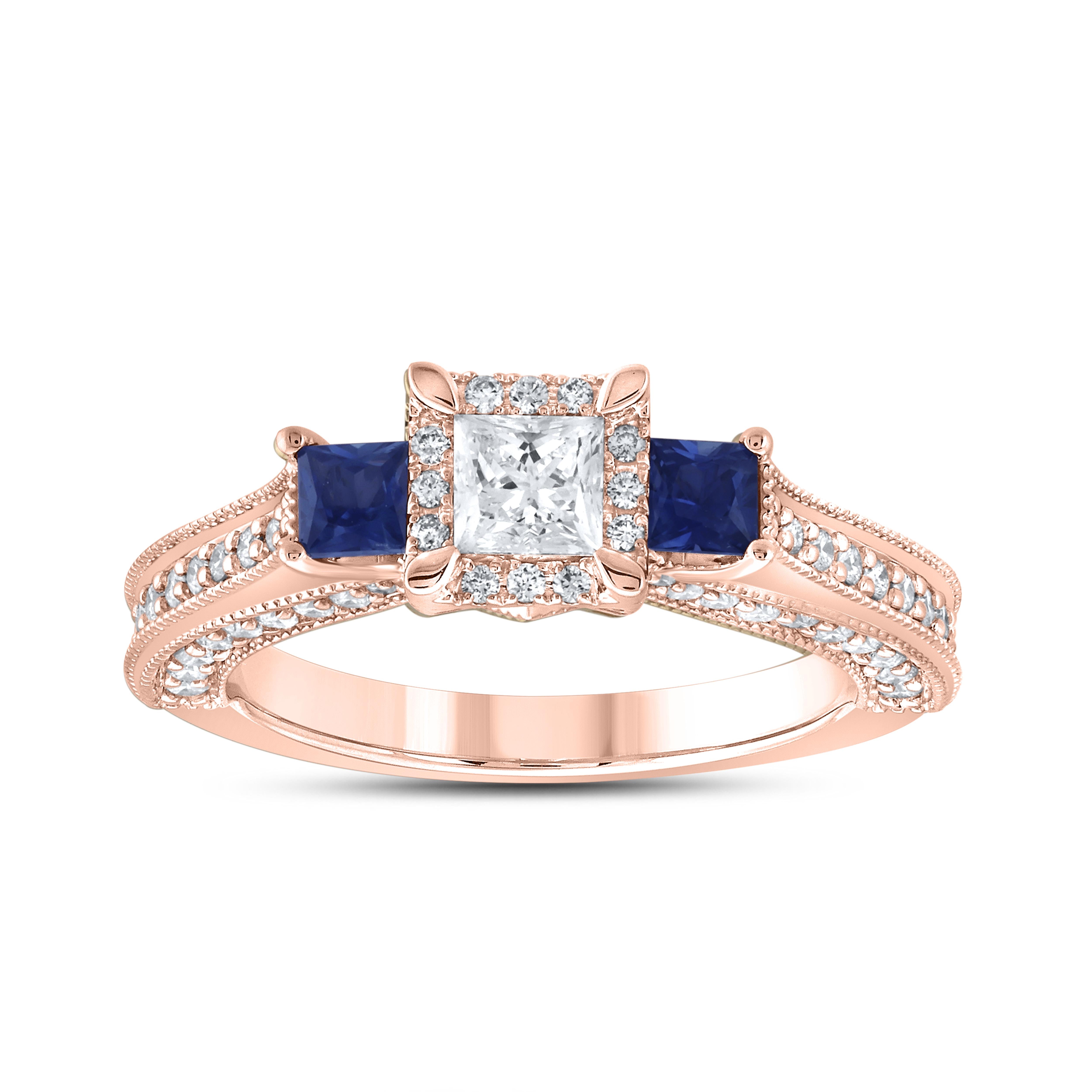 14kt Rose Gold 1.00 CTW Natural Diamond and 0.37 CTW Natural sapphire Bridal Ring