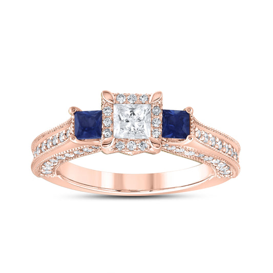 14kt Rose Gold 1.00 CTW Natural Diamond and 0.37 CTW Natural sapphire Bridal Ring