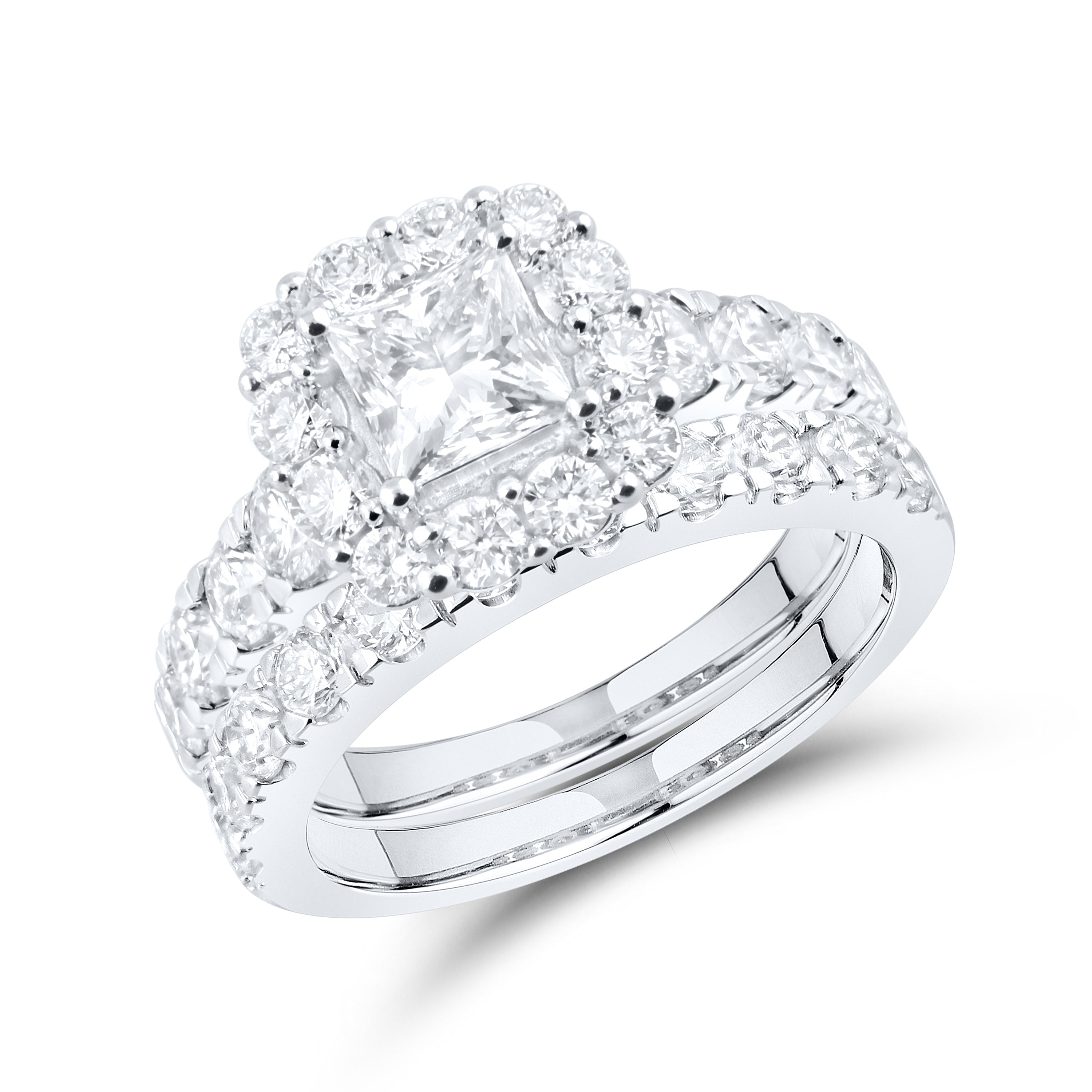 14kt White Gold 3.52 CTW Lab Diamond Bridal Engagement Ring Set