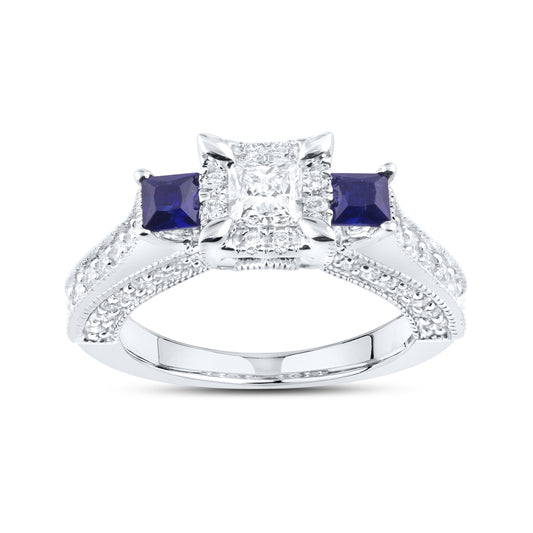14kt White Gold 1.00 CTW Lab Diamond and 0.42 CTW Blue sapphire Bridal Ring