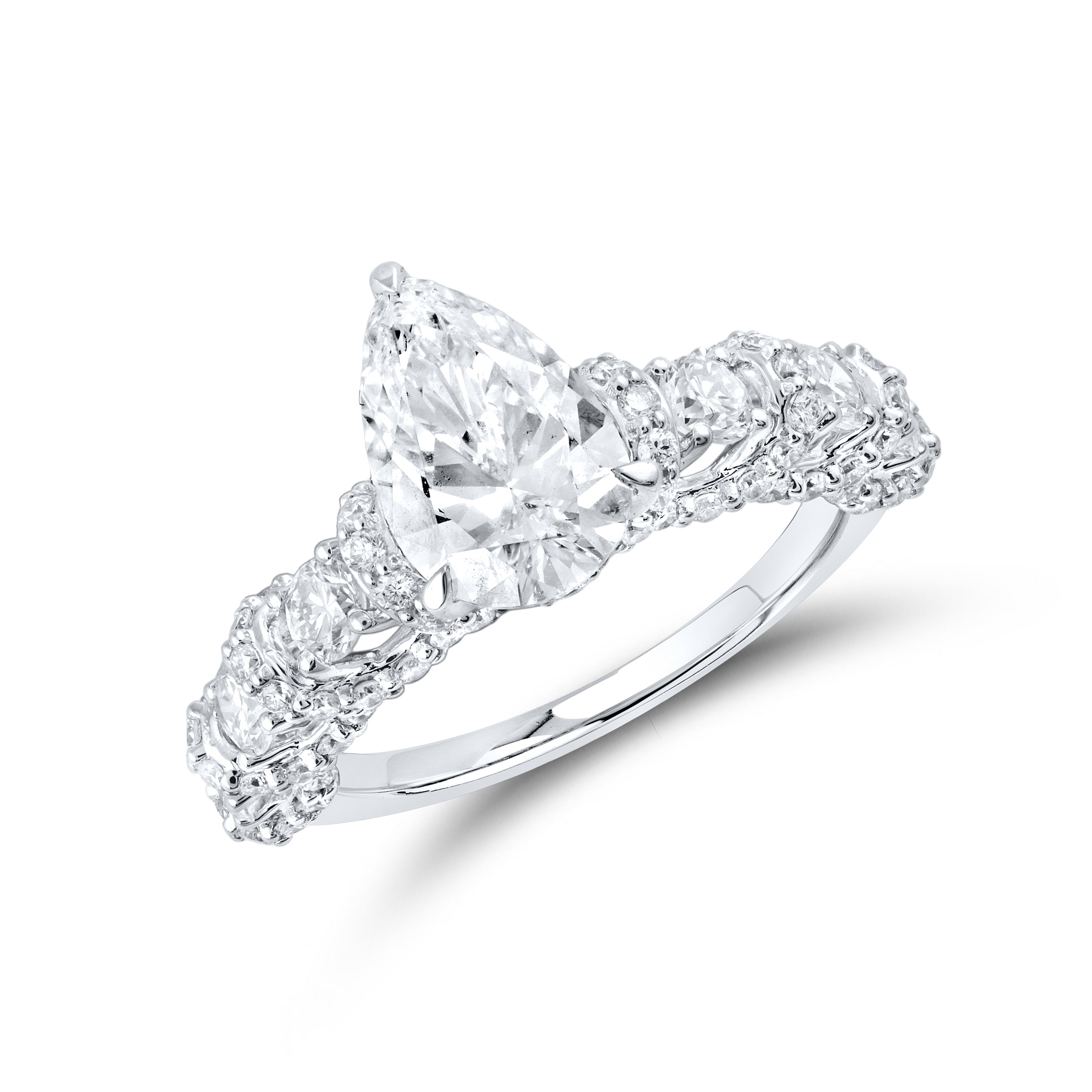 14KT WHITE GOLD 3.55 CTW LAB DIAMOND PEAR SHAPE RING