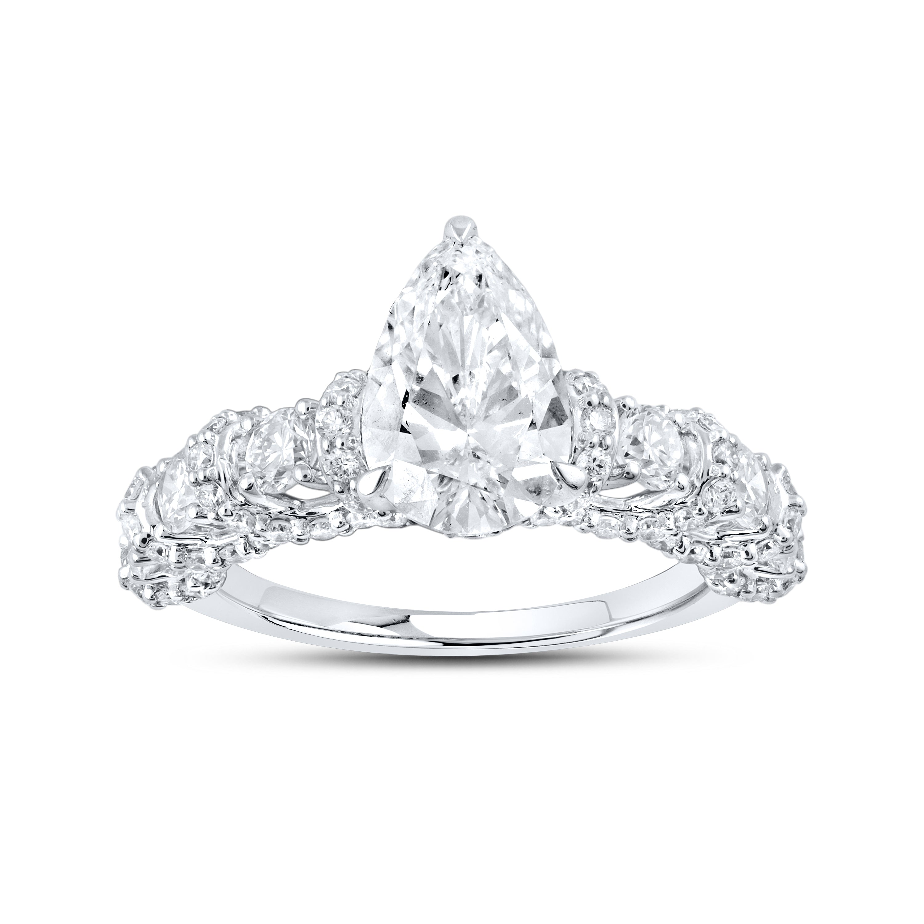 14KT WHITE GOLD 3.55 CTW LAB DIAMOND PEAR SHAPE RING