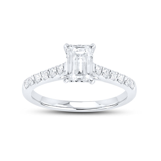14KT WHITE GOLD 1.25 CTW LAB DIAMOND EMERALD CUT RING