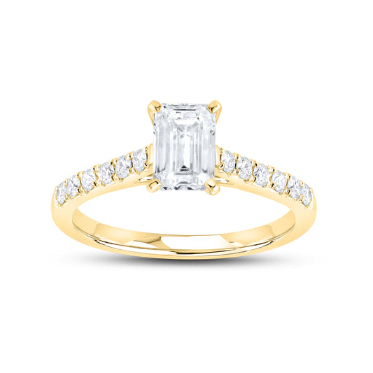 14KT YELLOW GOLD 1.25 CTW LAB DIAMOND EMERALD CUT RING