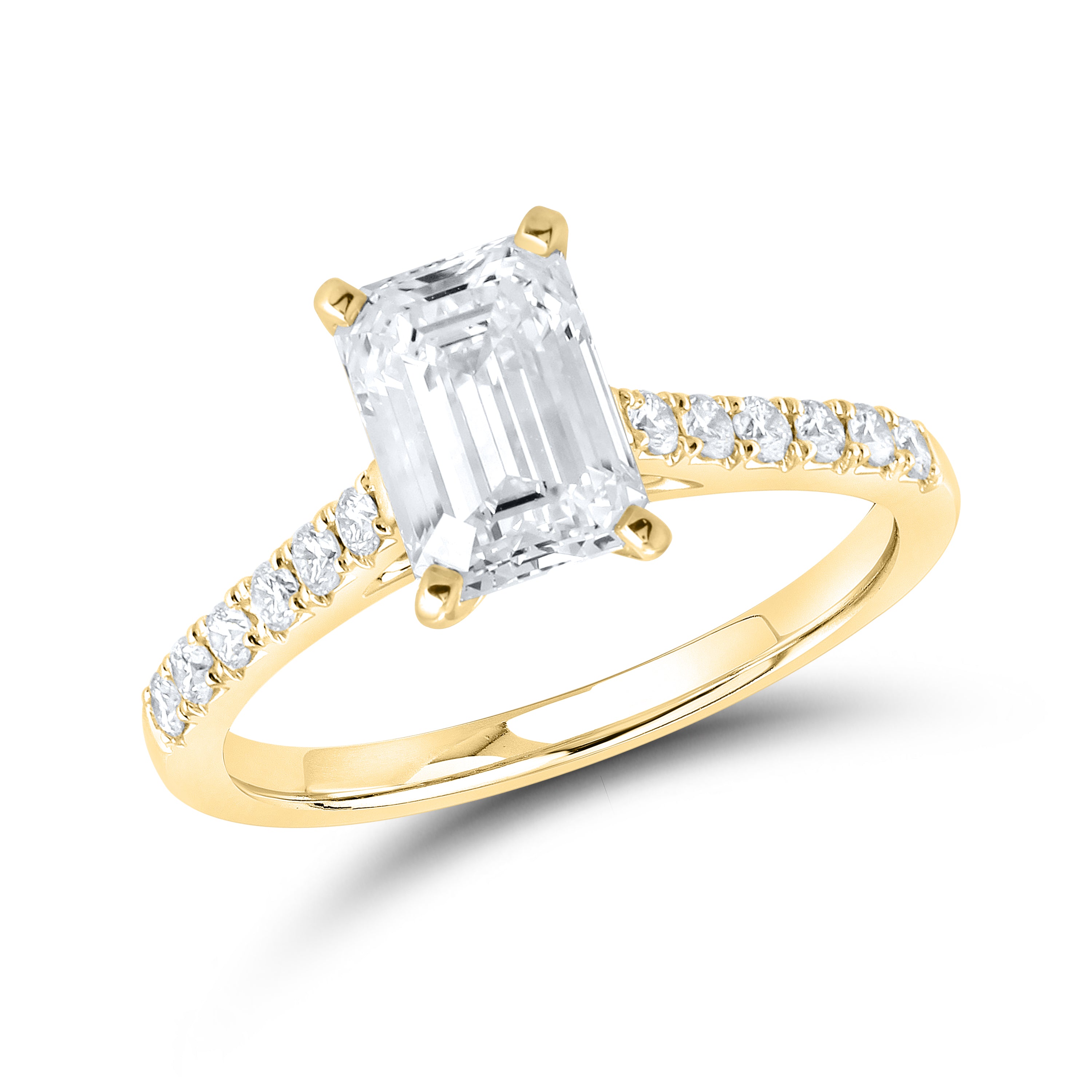 14KT YELLOW GOLD 2 CTW LAB DIAMOND EMERALD CUT RING