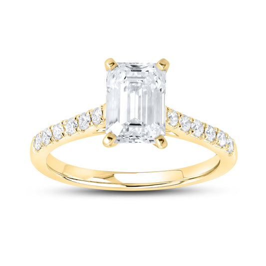 14KT YELLOW GOLD 2 CTW LAB DIAMOND EMERALD CUT RING