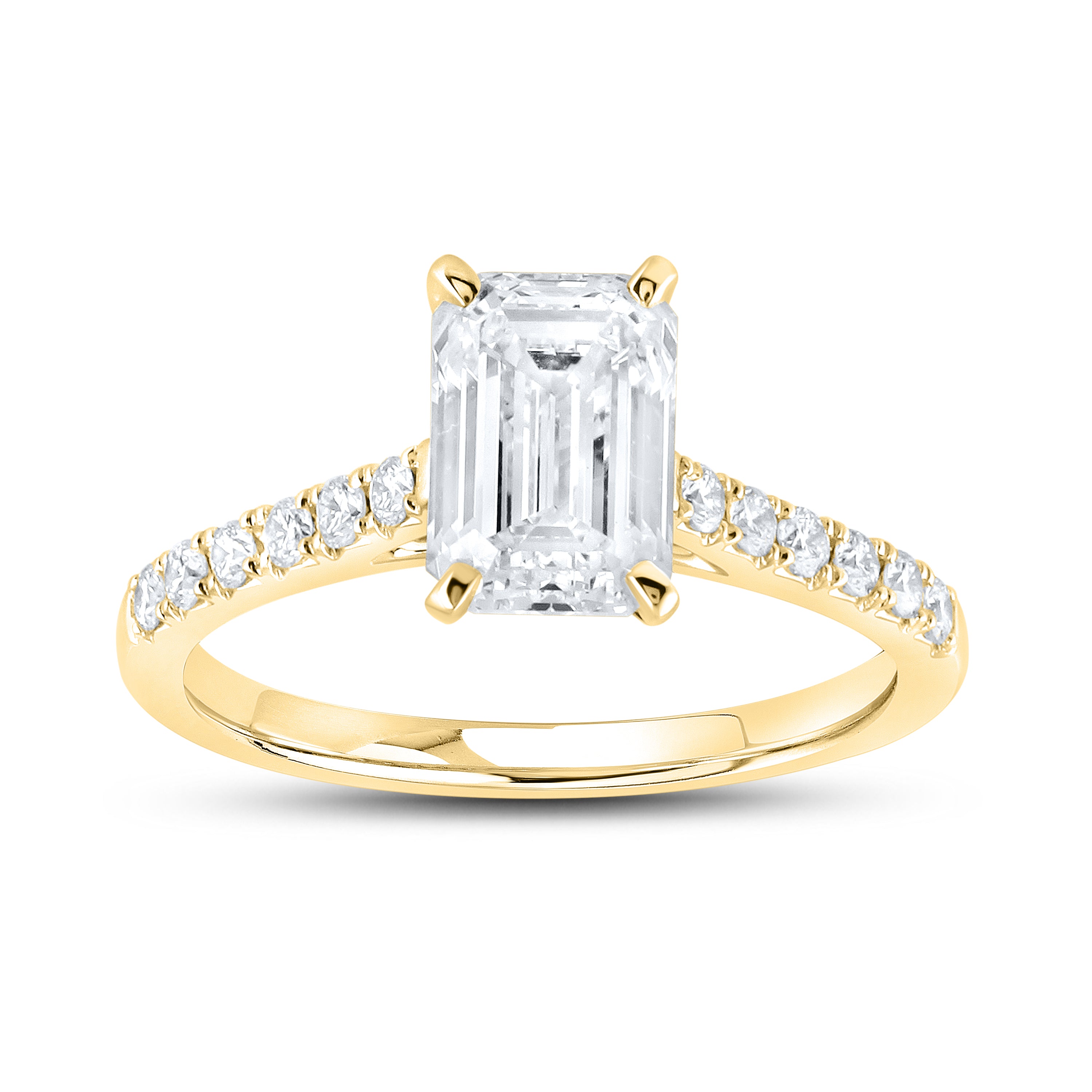 14KT YELLOW GOLD 2.25 CTW LAB DIAMOND EMERALD CUT RING