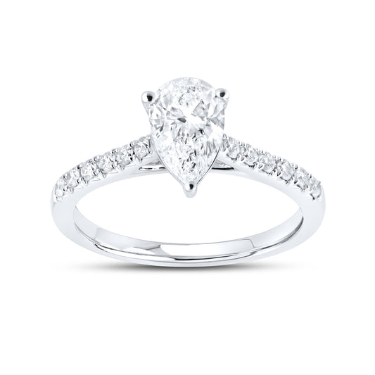 14KT WHITE GOLD 1.25 CTW LAB DIAMOND PEAR SHAPE RING