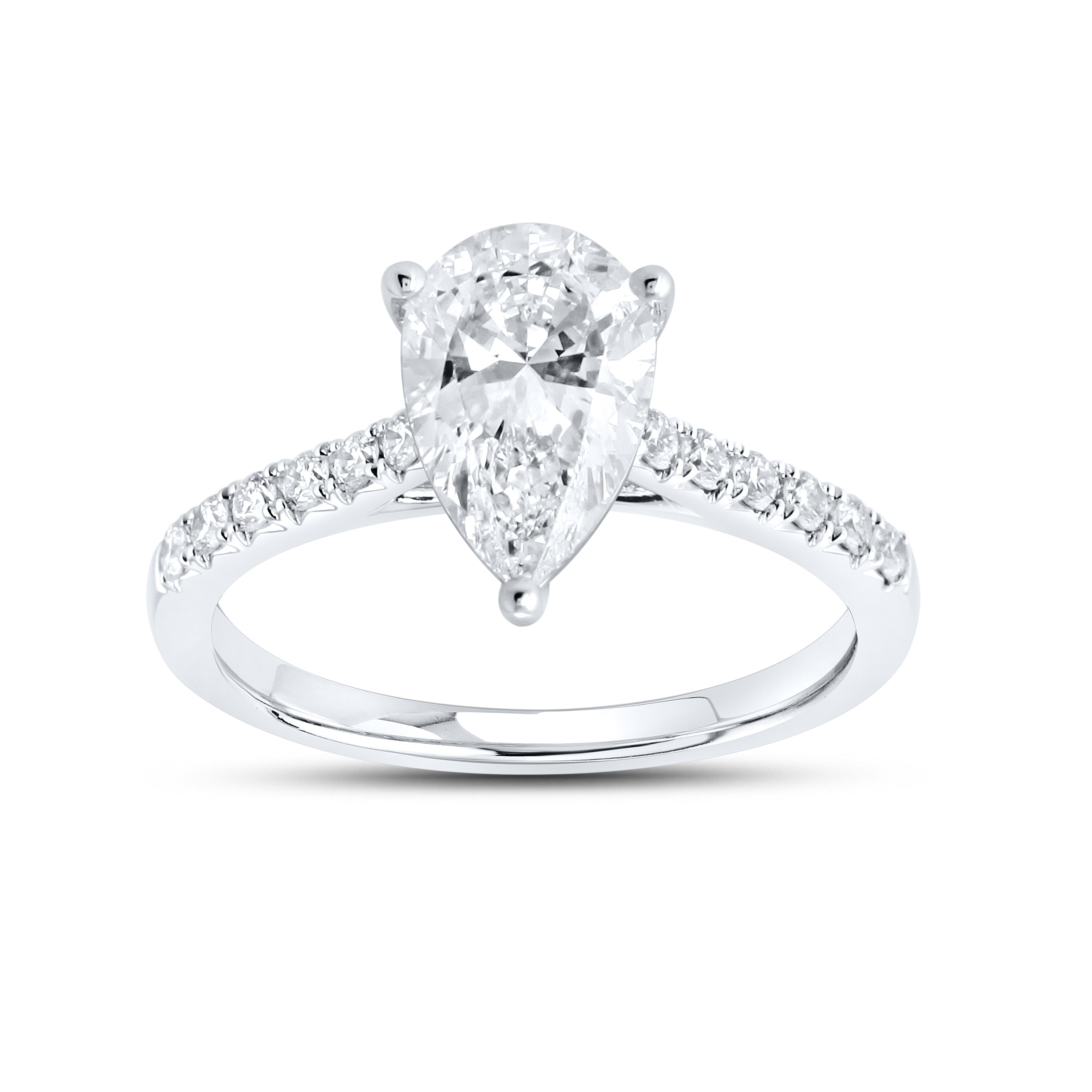 14KT WHITE GOLD 2 CTW LAB DIAMOND PEAR SHAPE RING
