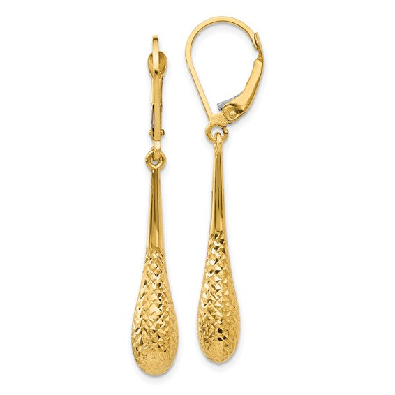 14KT Yellow Gold D/C Leverback Earrings