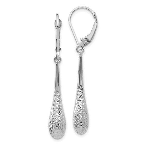 14KT White Gold D/C Leverback Earrings