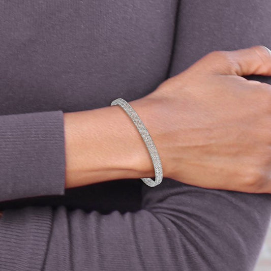 14KT w/White RH-plating Fancy Stretch Bangle Bracelet