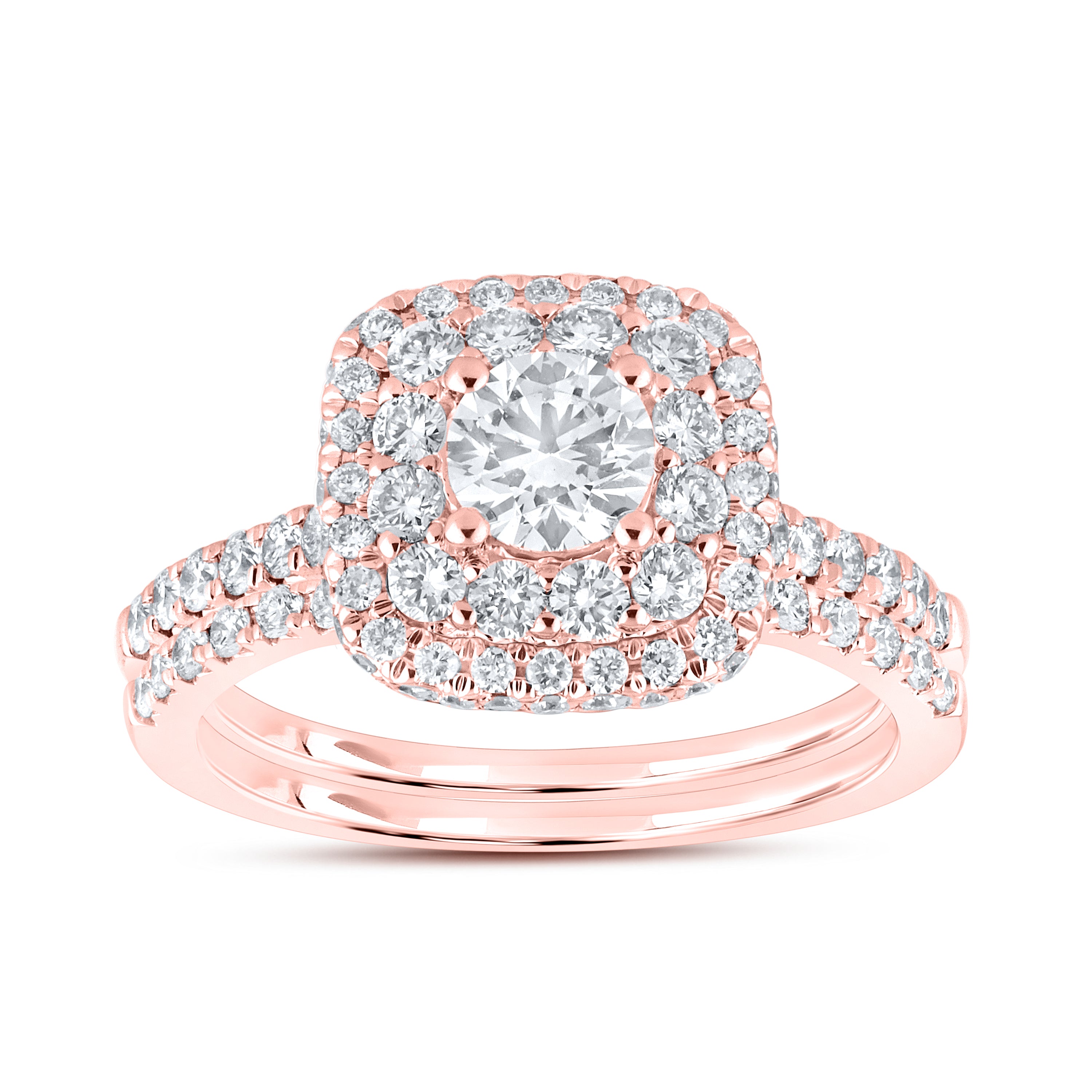 14KT ROSE GOLD LAB DIAMOND BRIDAL SET RING 1.54 CTW
