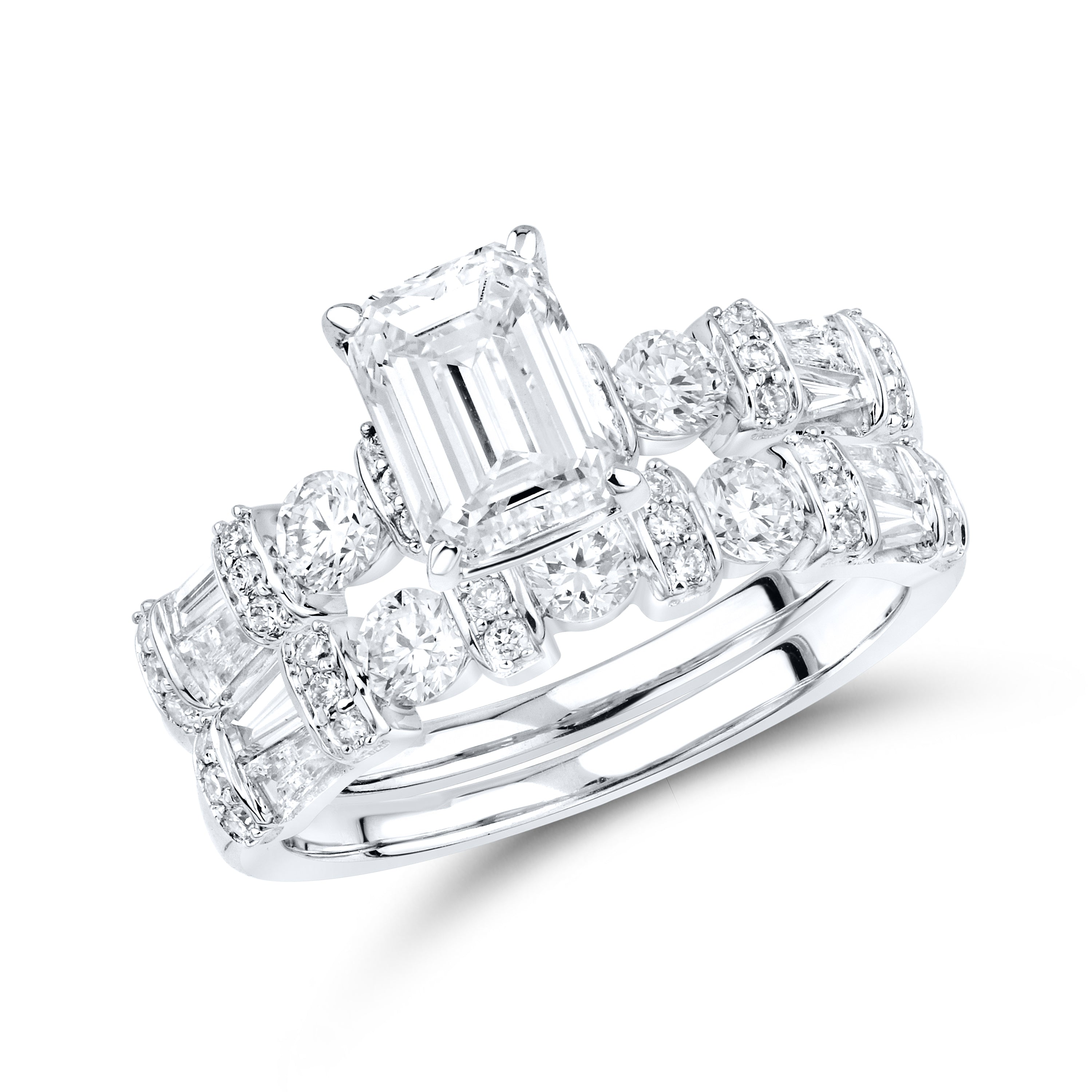 14KT WHITE GOLD 2.59 CTW LAB DIAMOND Emerald Shape BRIDAL SET