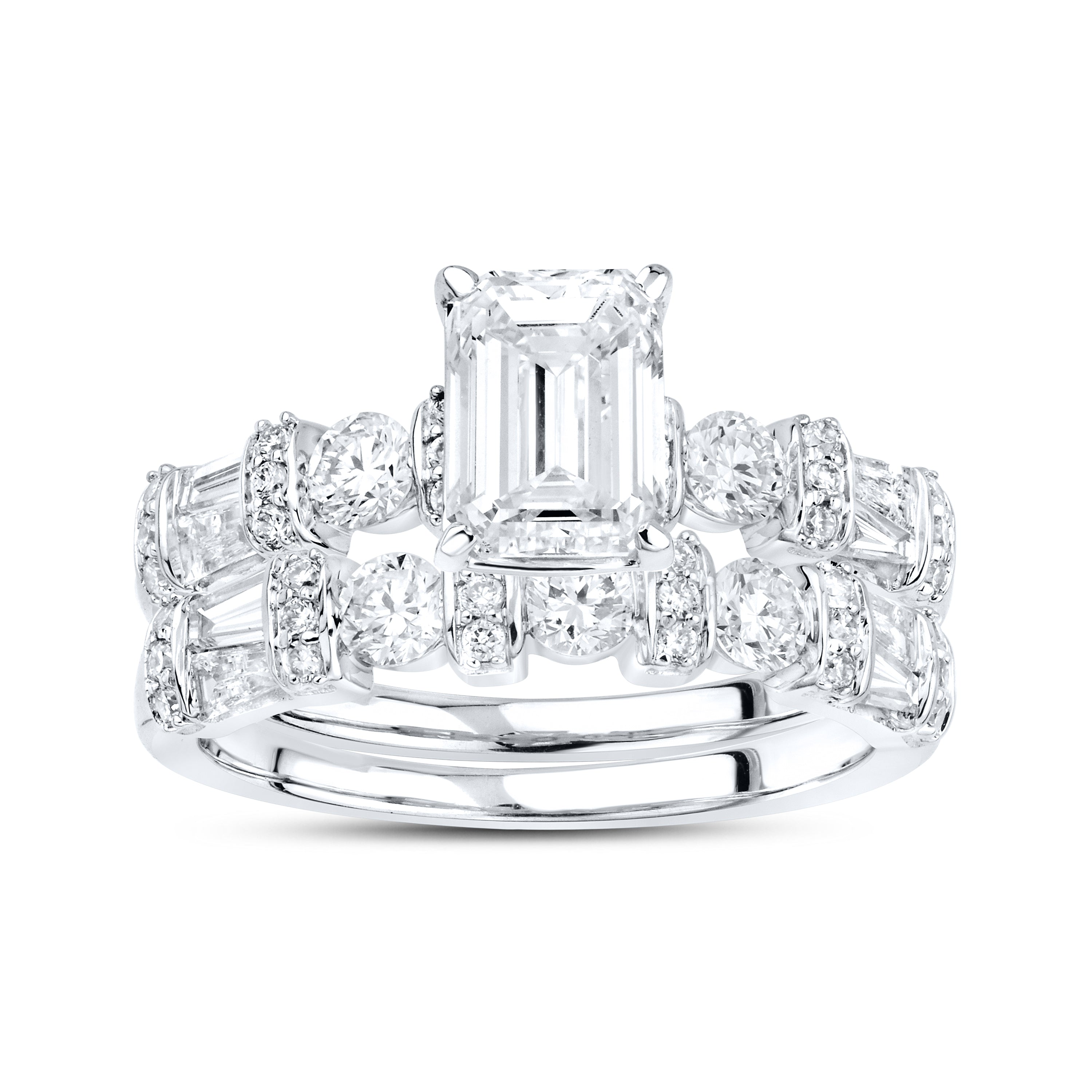 14KT WHITE GOLD 2.59 CTW LAB DIAMOND Emerald Shape BRIDAL SET