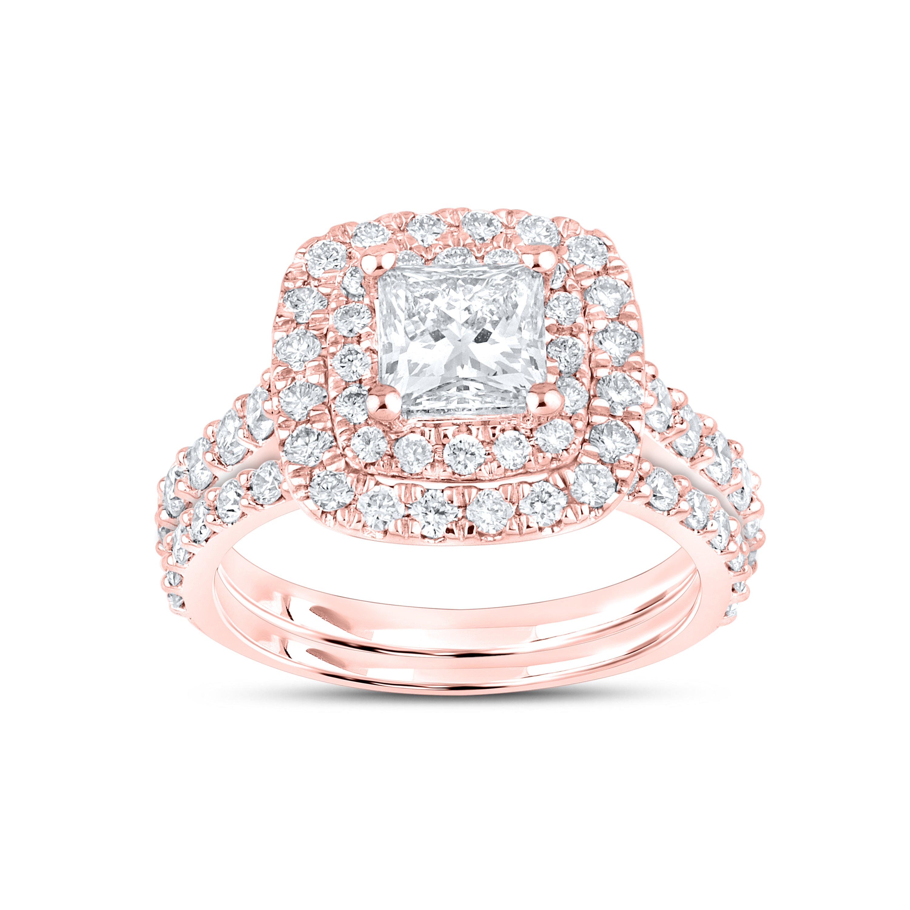 14kt Rose Gold 2.55 CTW Lab Diamond Engagement Ring Set