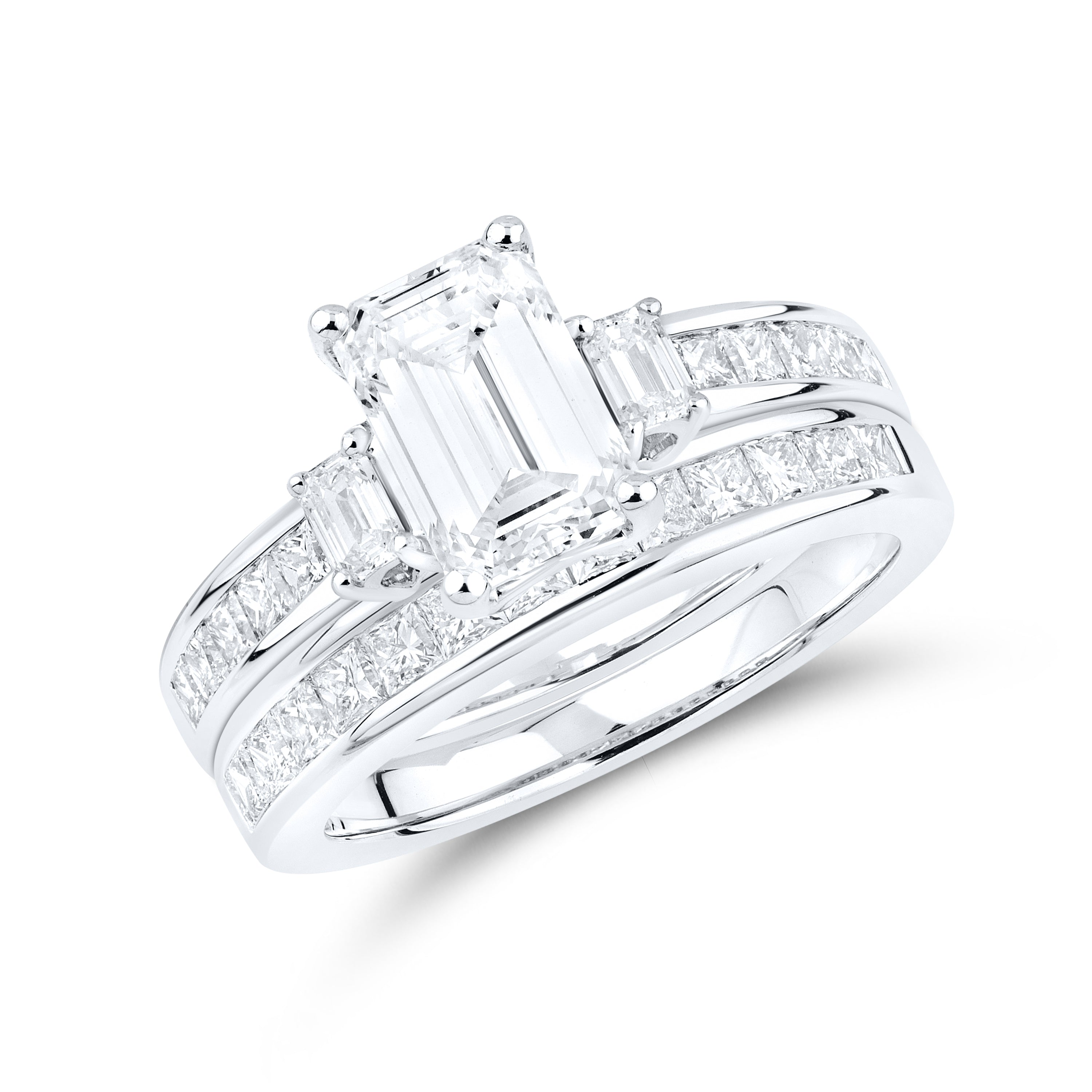 14KT WHITE GOLD 3.29 CTW Emerald Shape LAB DIAMOND BRIDAL SET