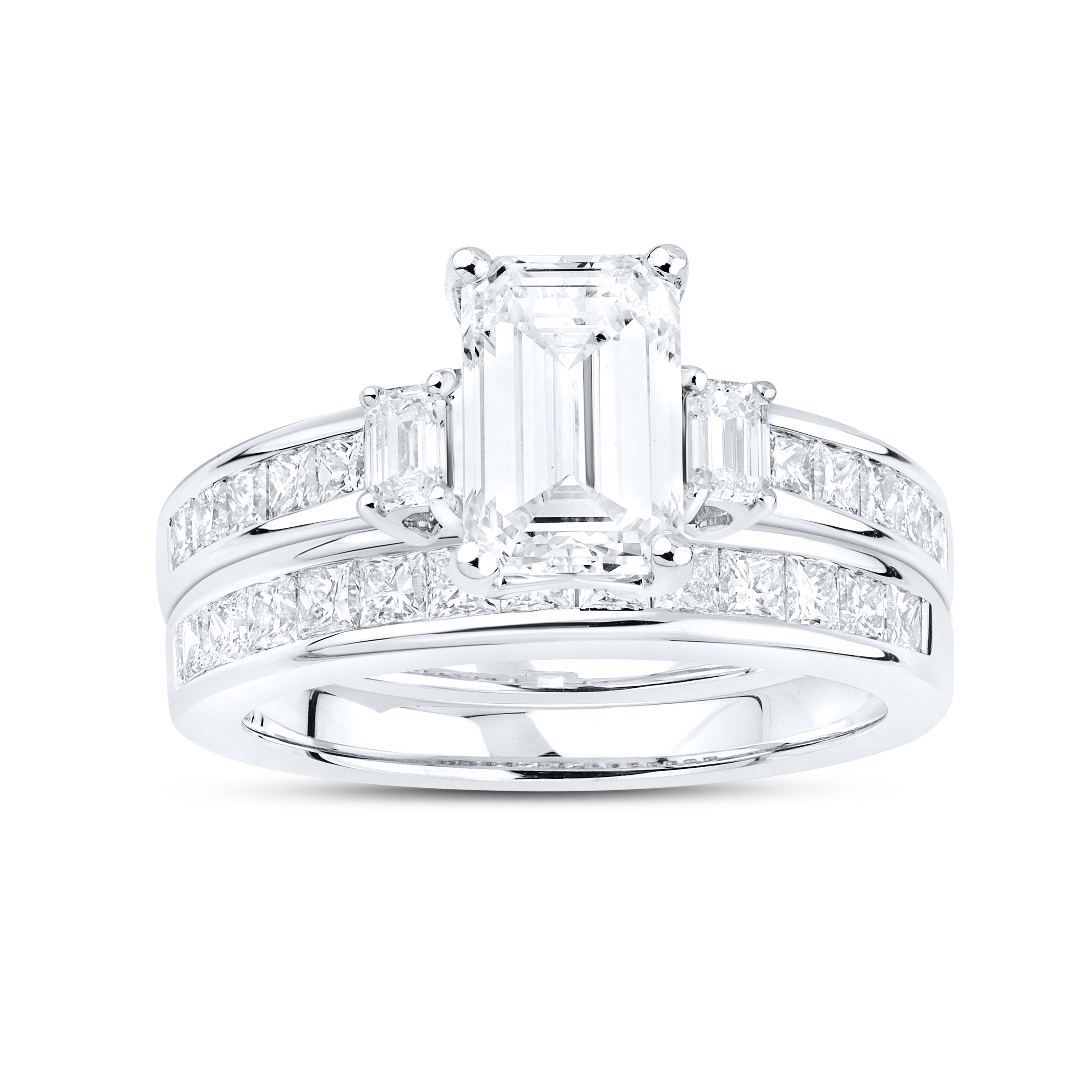 14KT WHITE GOLD 3.29 CTW Emerald Shape LAB DIAMOND BRIDAL SET