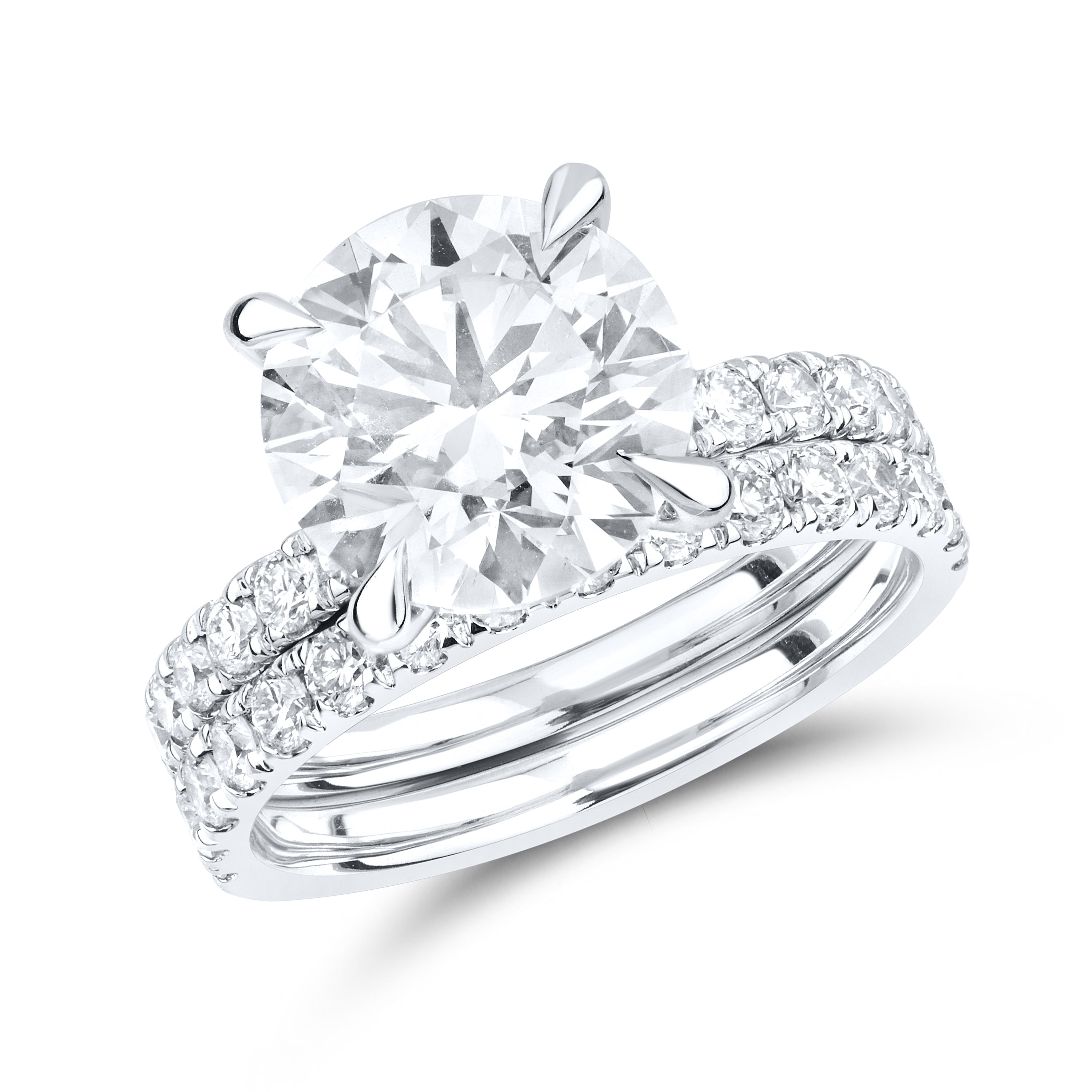 14kt White Gold 5.23 CTW Round Shape Lab Diamond Bridal Ring Set