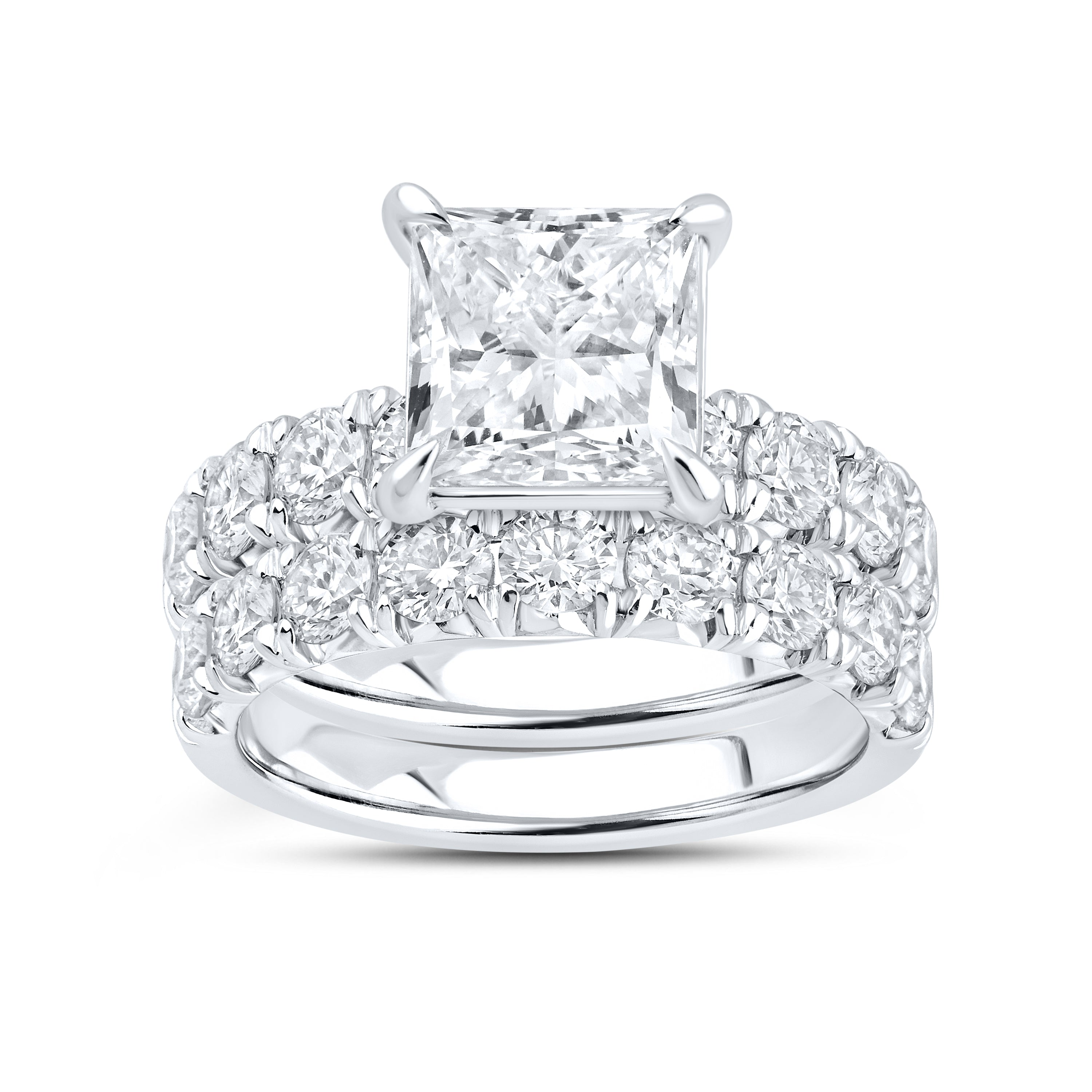 14KT WHITE GOLD 5.40 CTW Princess Shape LAB DIAMOND BRIDAL SET