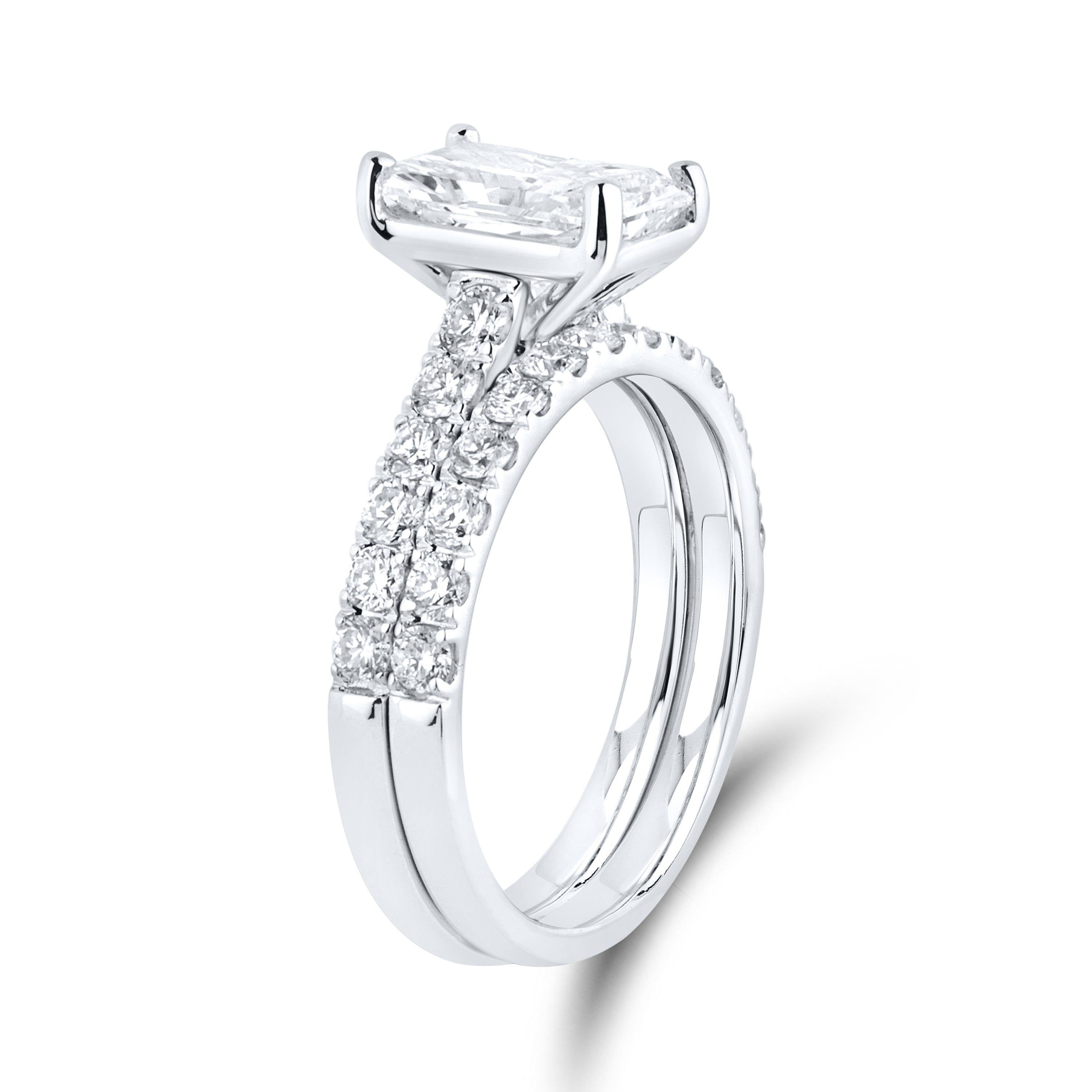 14kt White Gold 3 CTW Radiant Shape Lab Diamond Bridal Ring Set