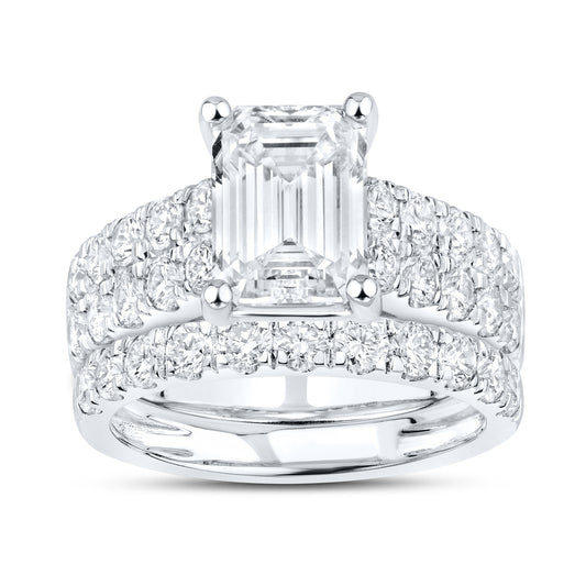 14KT WHITE GOLD 5.02 CTW LAB DIAMOND EMERALD SHAPE BRIDAL SET