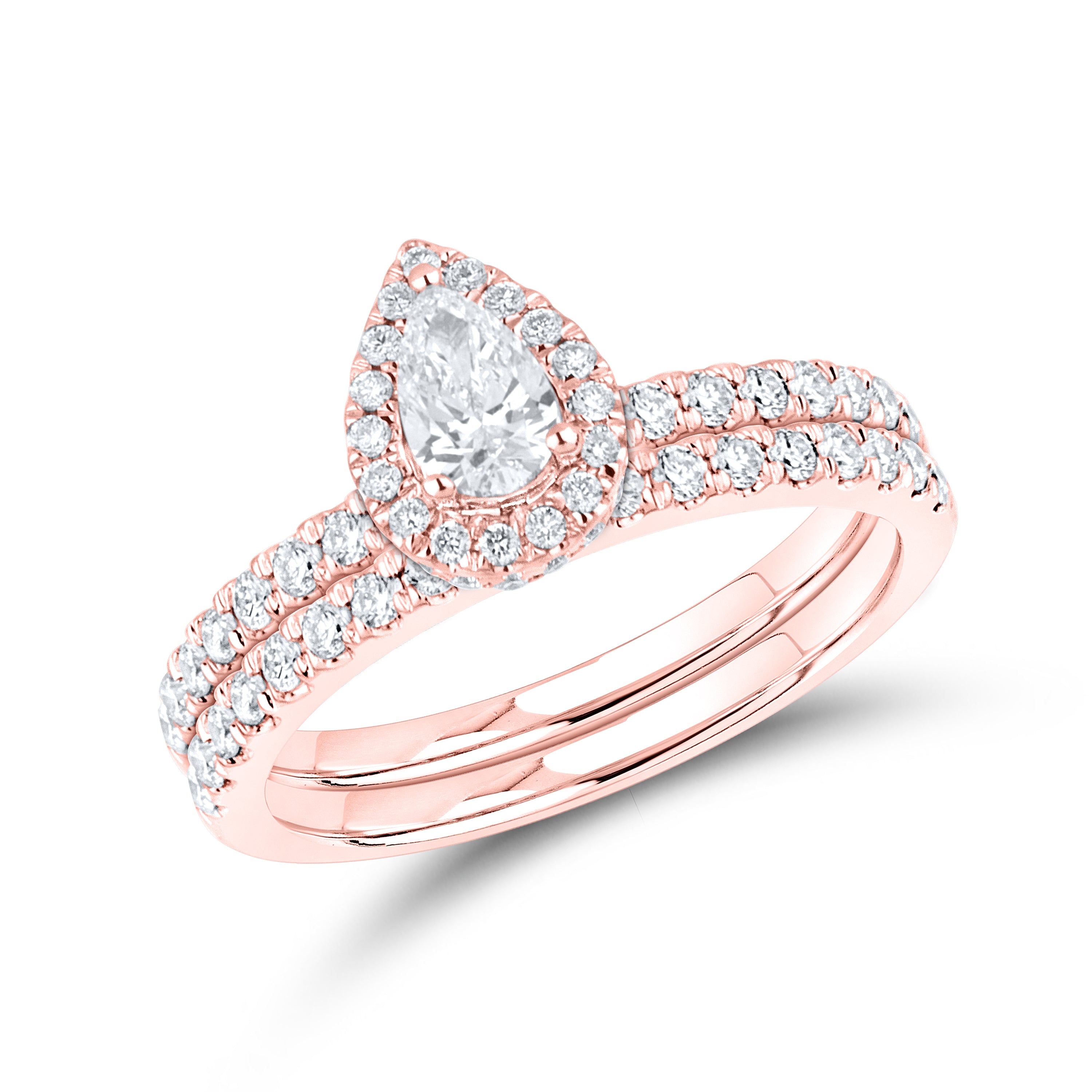 14KT ROSE GOLD 1 CTW PEAR SHAPE LAB DIAMOND BRIDAL RING SET