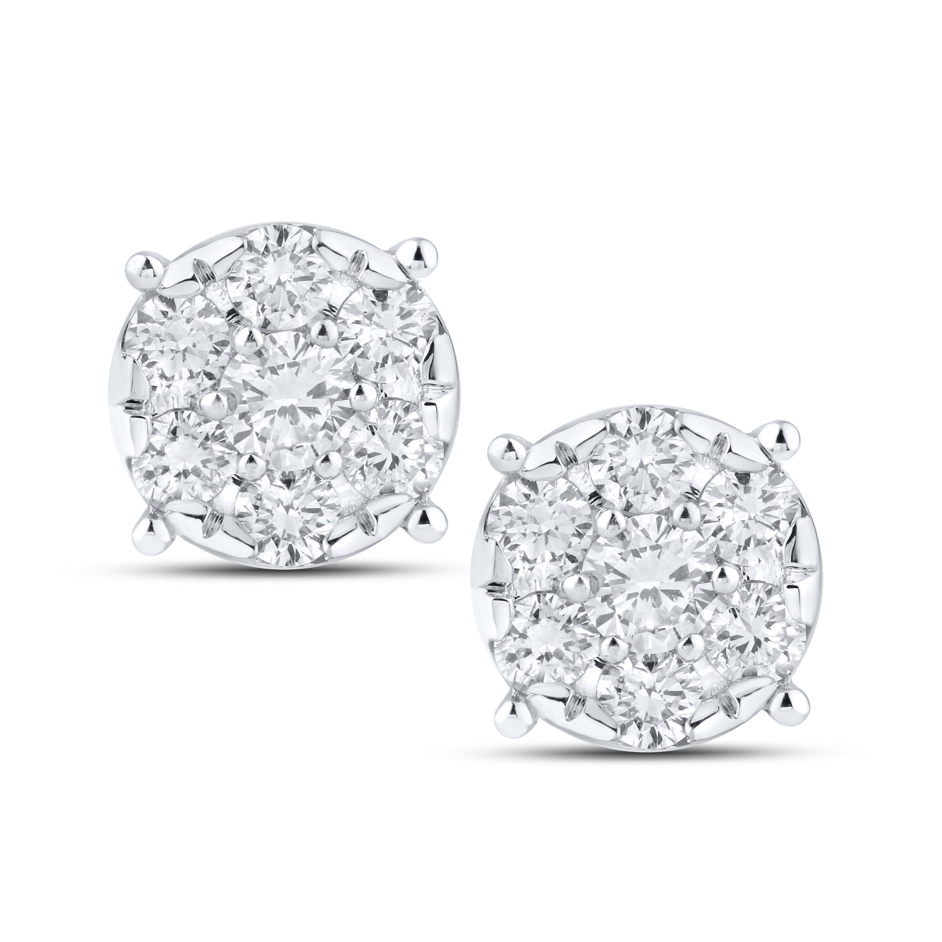 14KT WHITE GOLD 1.52 CTW LAB DIAMOND CLUSTER EARRINGS