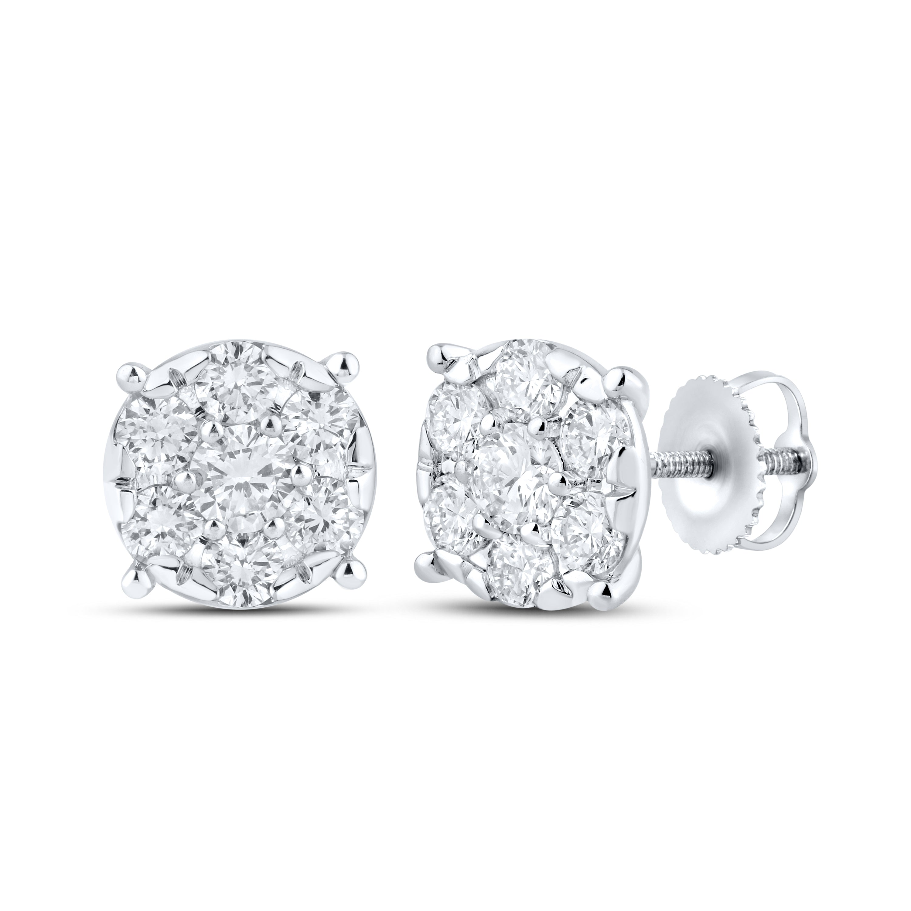 14KT WHITE GOLD 1.52 CTW LAB DIAMOND CLUSTER EARRINGS