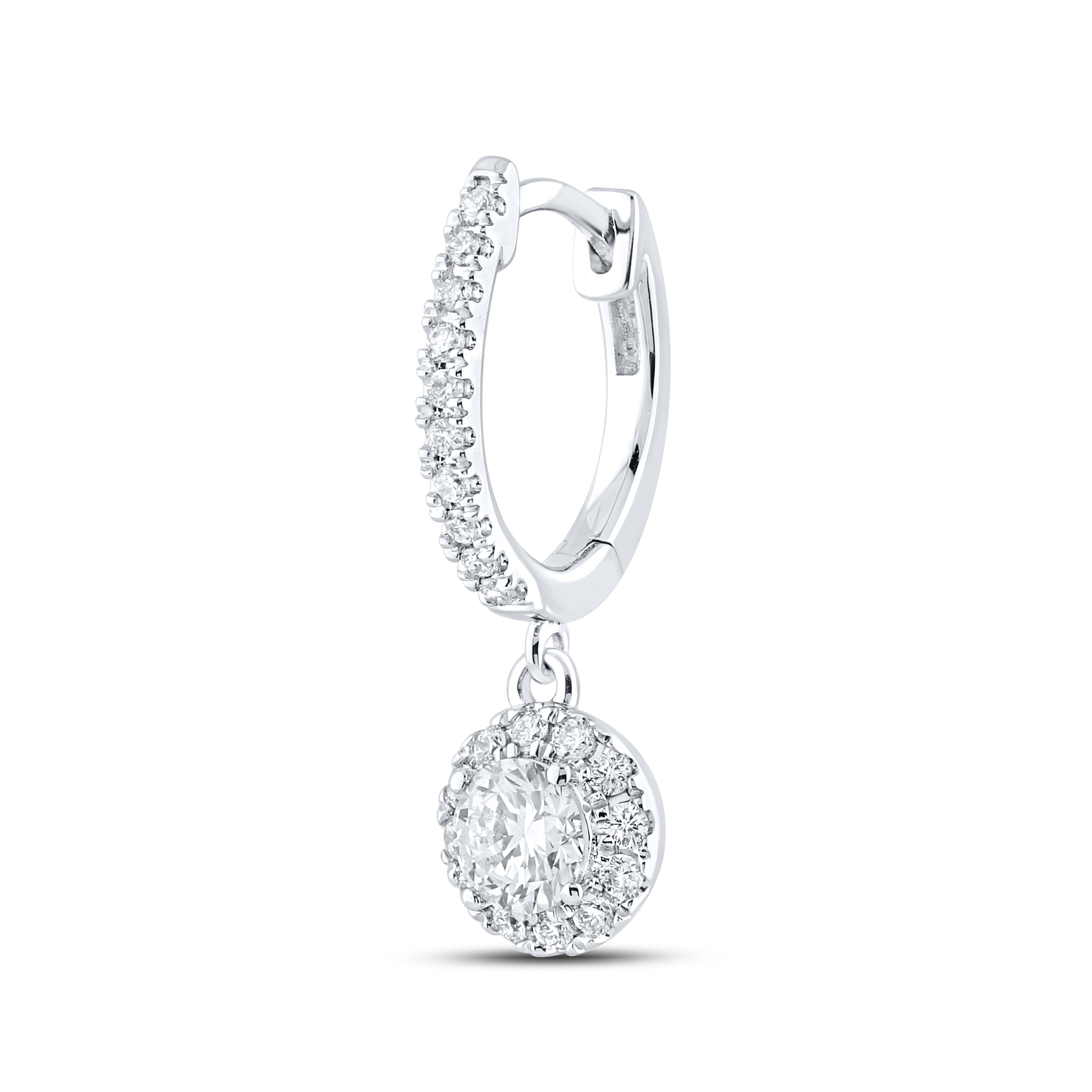 14k White Gold 1 CTW Lab Diamond Hoop Dangling Earring