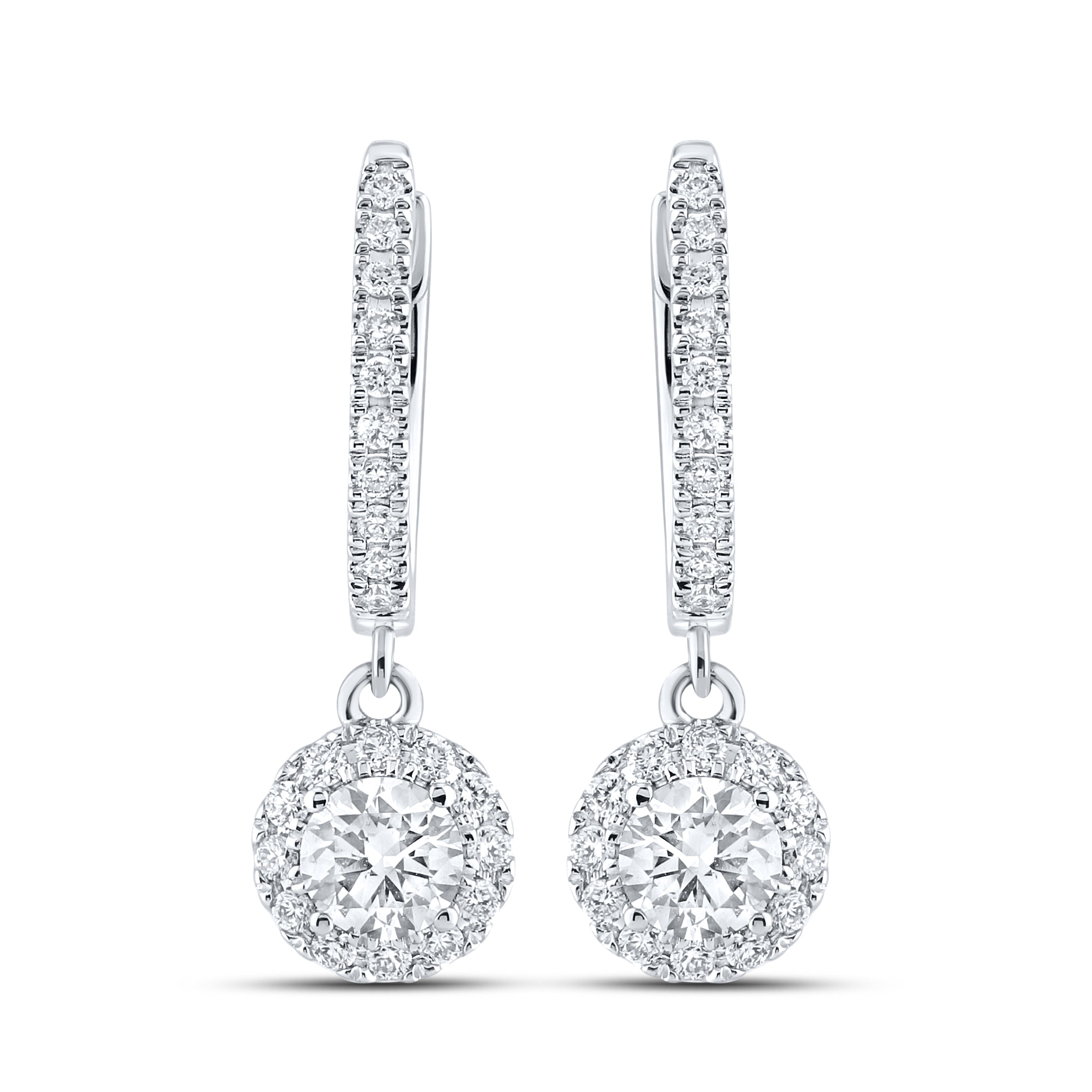 14k White Gold 1 CTW Lab Diamond Hoop Dangling Earring