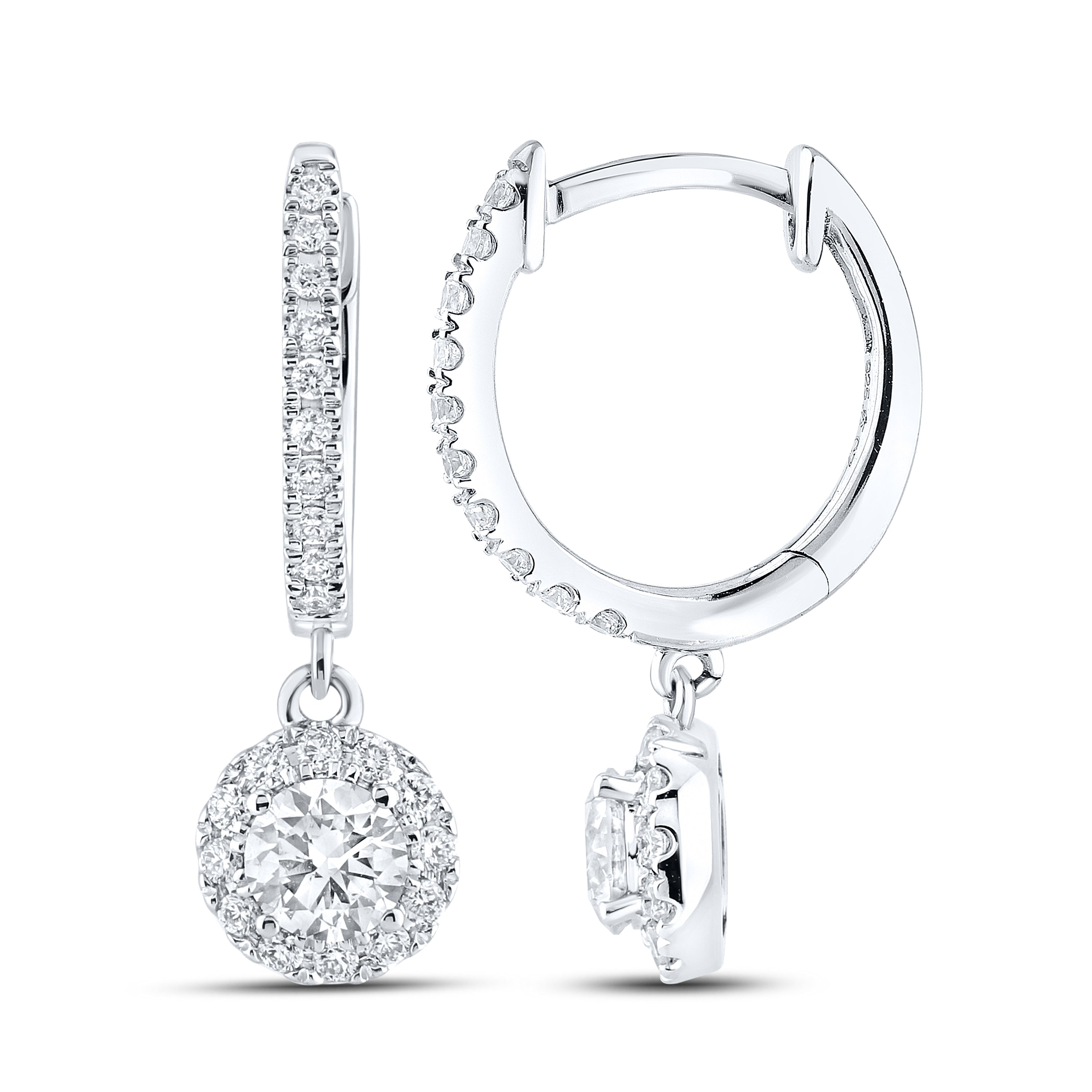 14k White Gold 1 CTW Lab Diamond Hoop Dangling Earring