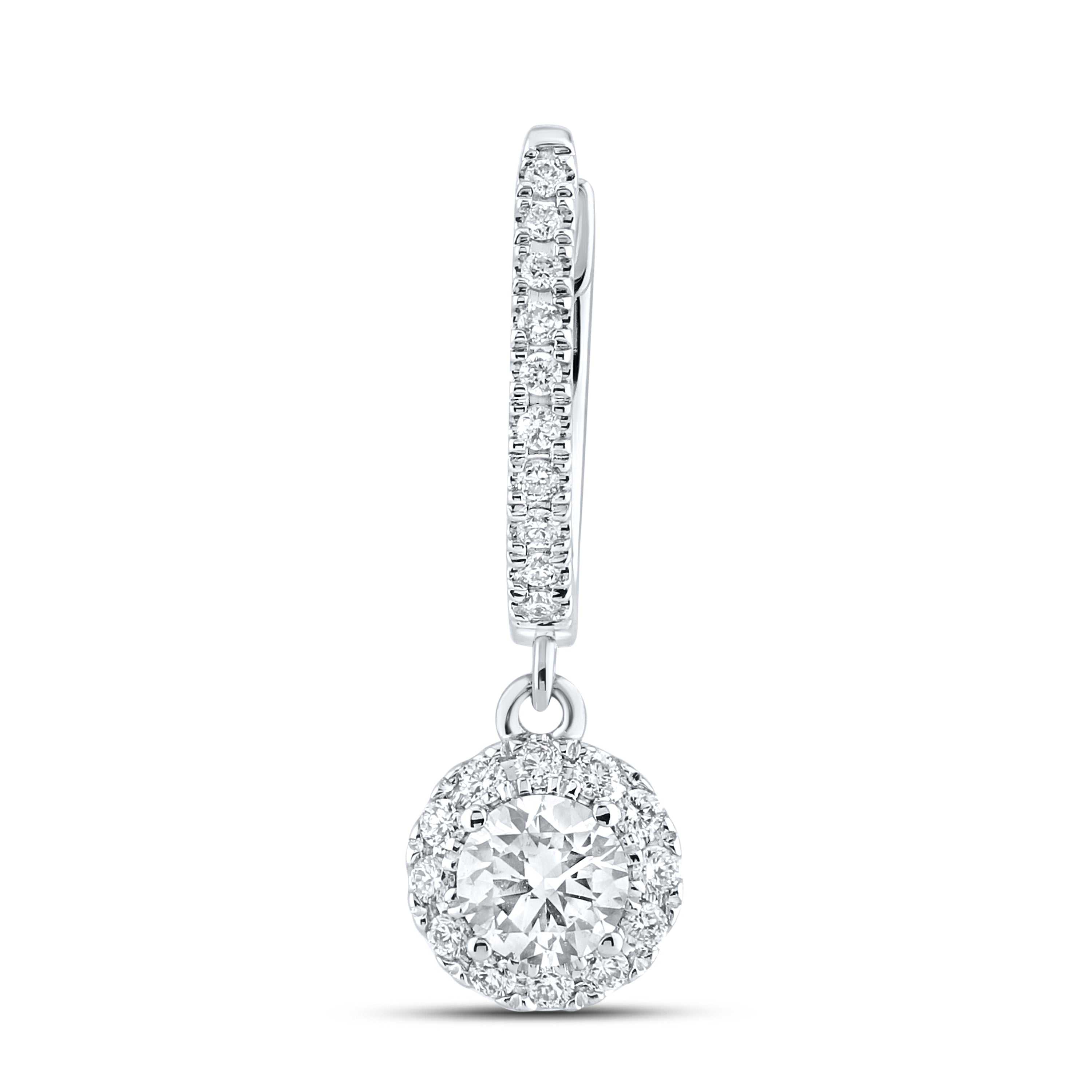 14k White Gold 1 CTW Lab Diamond Hoop Dangling Earring