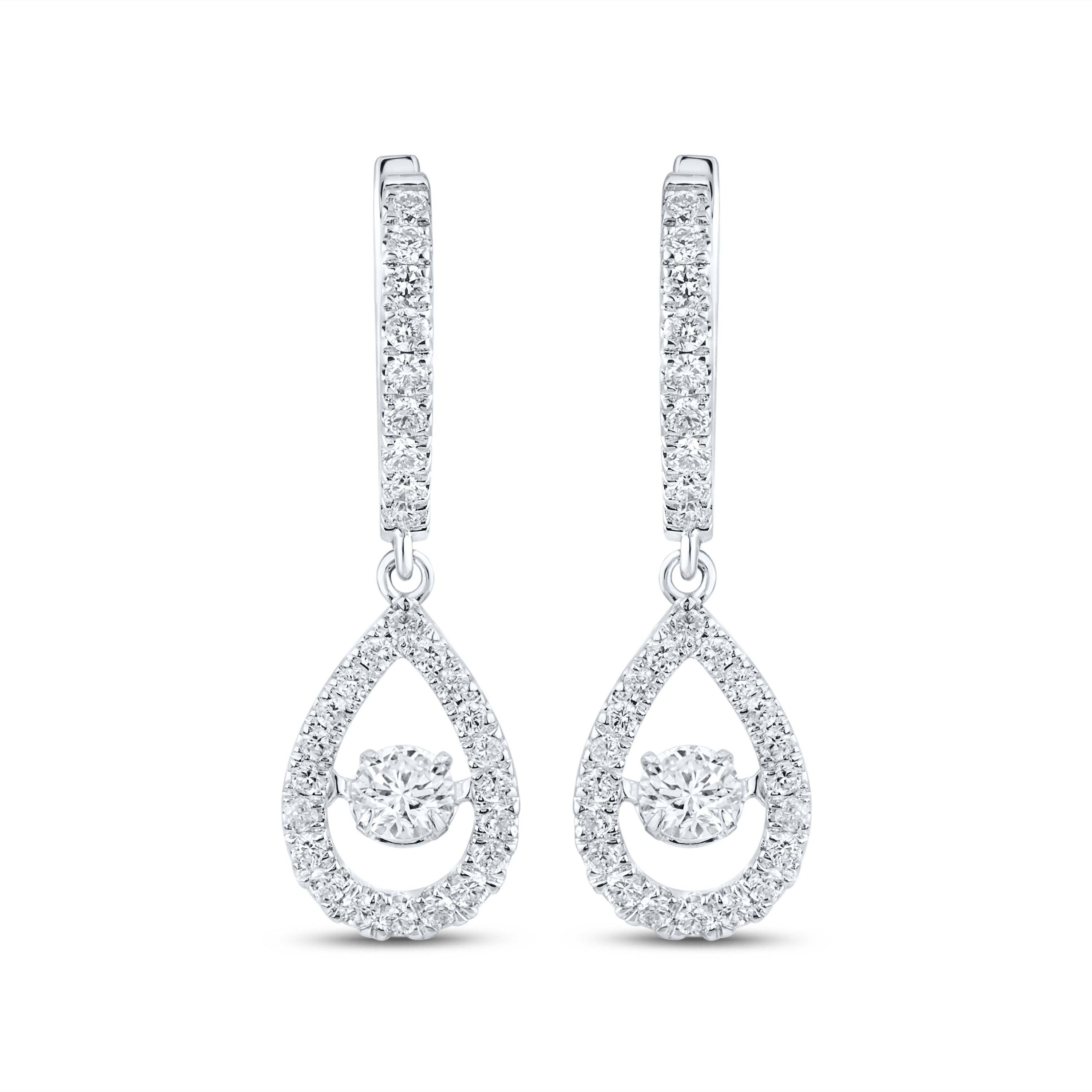14k White Gold 0.75 CTW Lab Diamond Hoop Dangling Earring