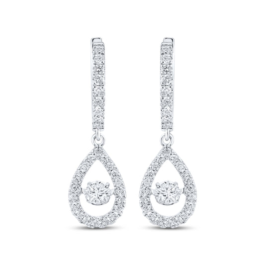 14k White Gold 0.75 CTW Lab Diamond Hoop Dangling Earring