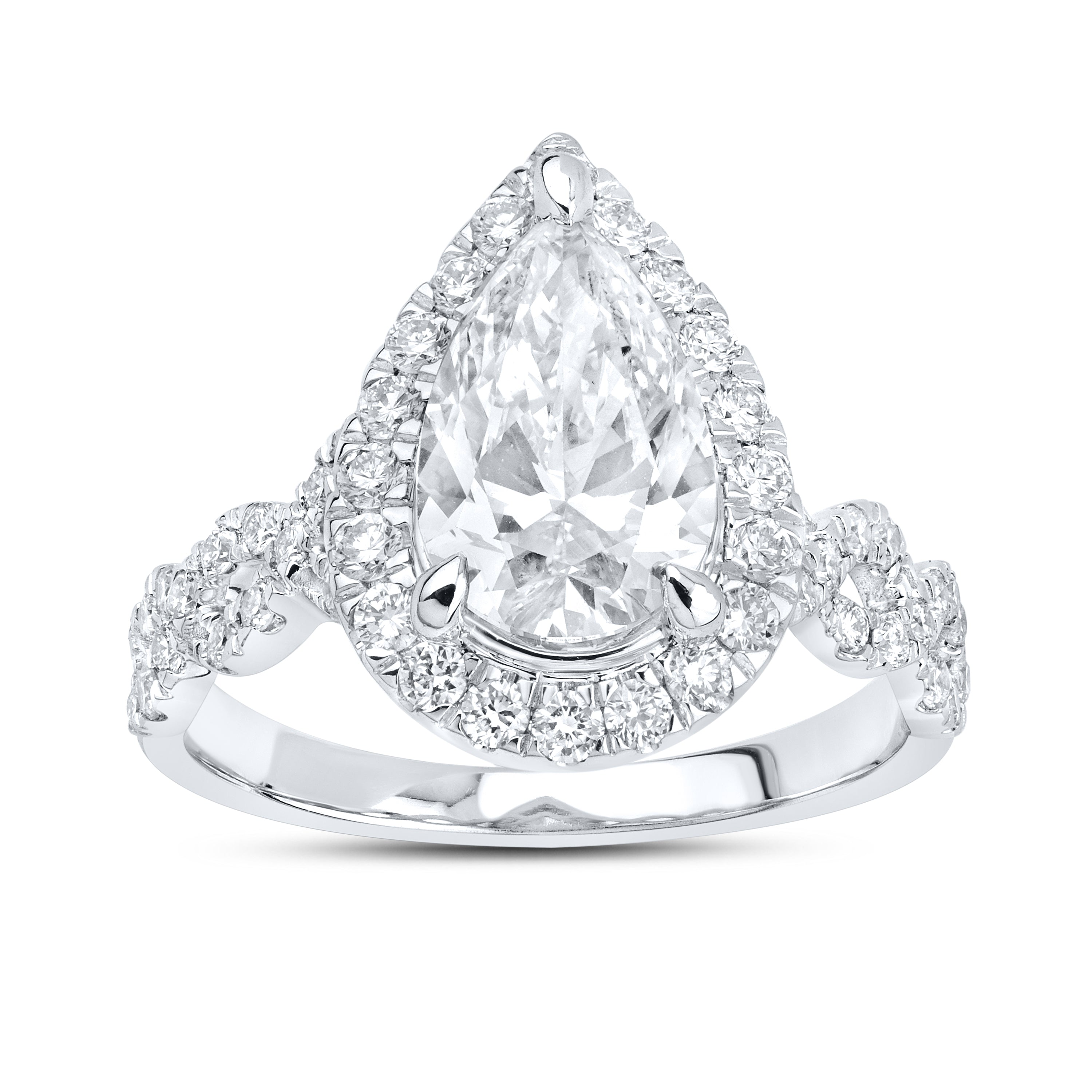 14KT WHITE GOLD 2.64 CTW Pear Shape LAB DIAMOND ENGAGEMENT RING
