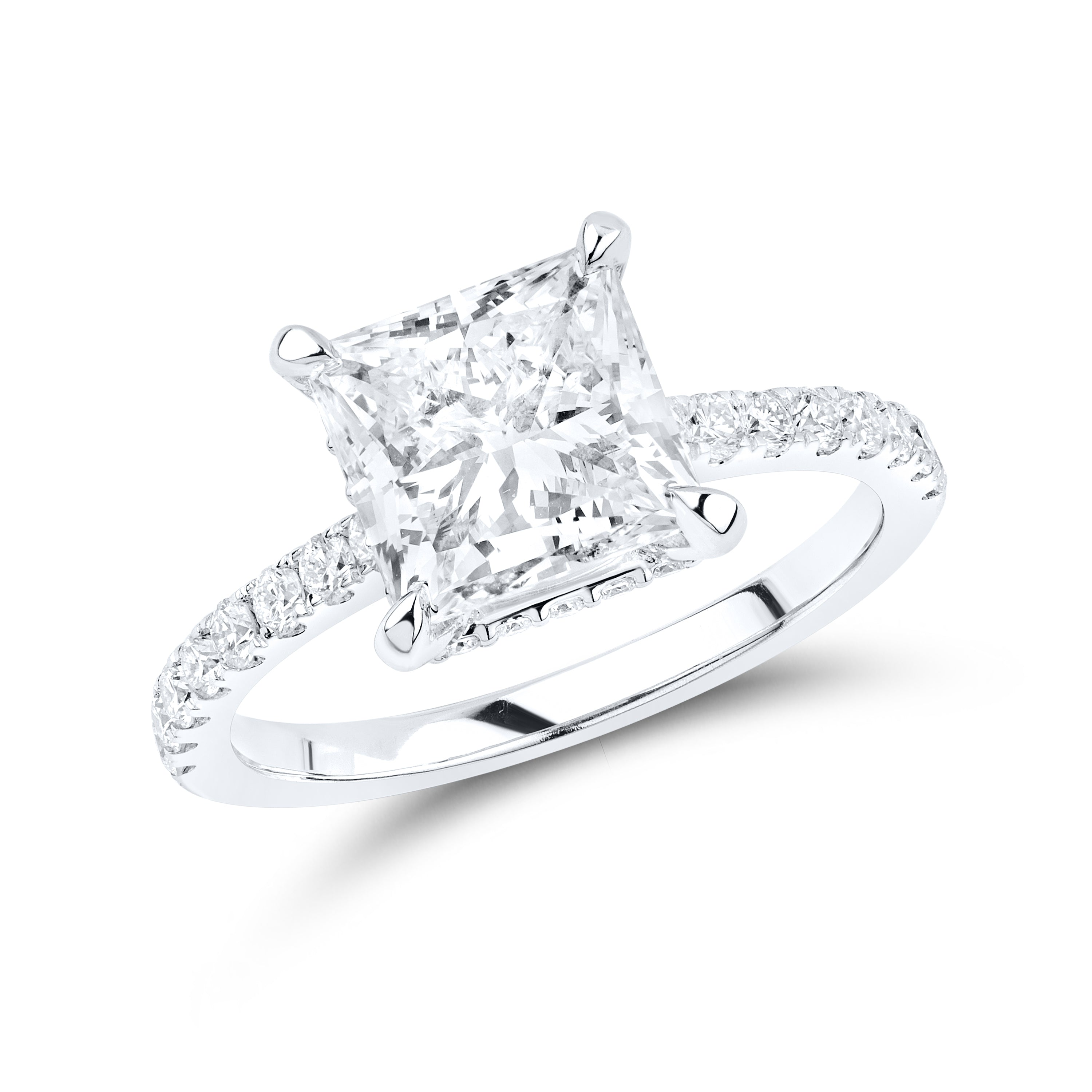 14kt WHITE GOLD 3.53 CTW PRINCESS CUT LAB DIAMOND RING