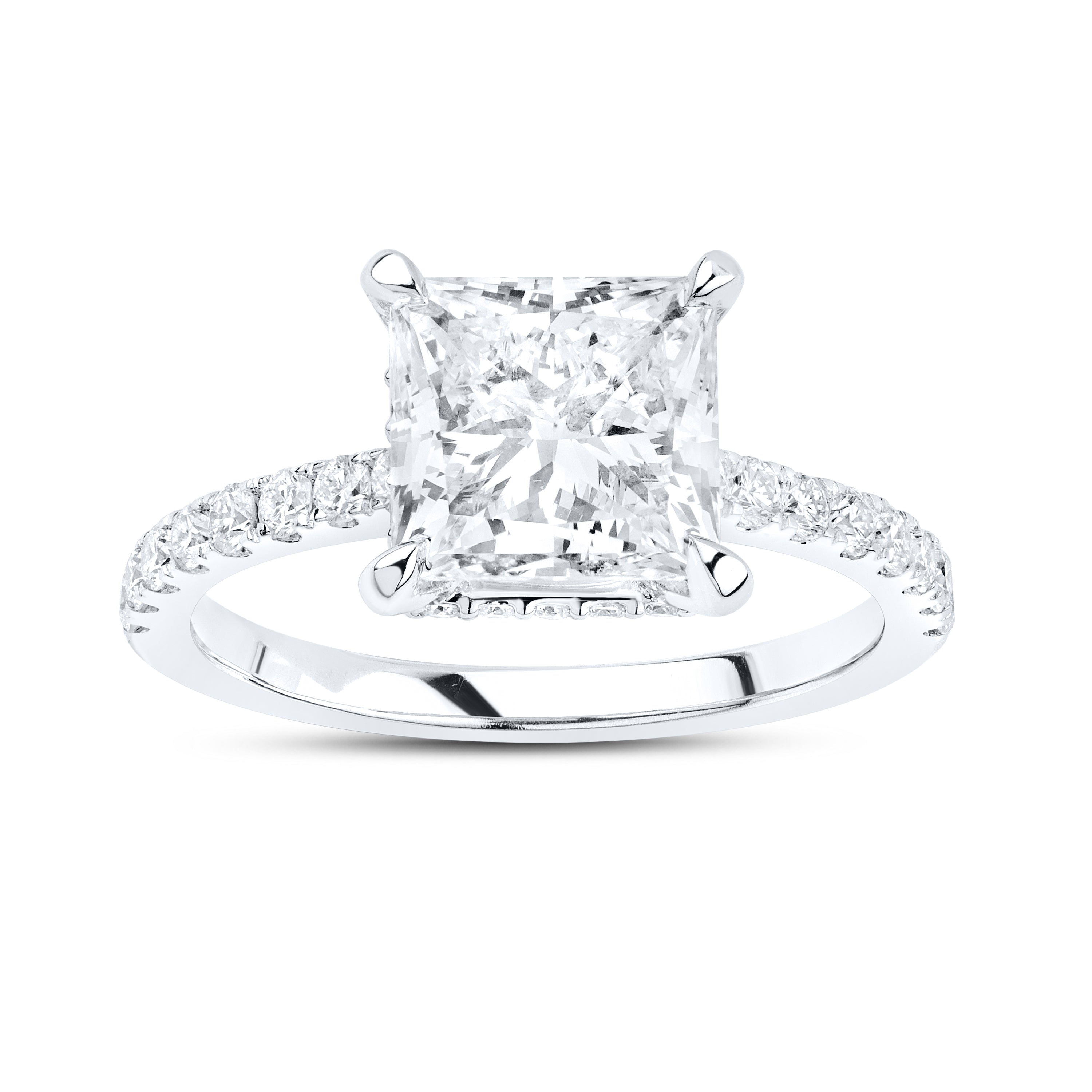 14kt WHITE GOLD 3.53 CTW PRINCESS CUT LAB DIAMOND RING