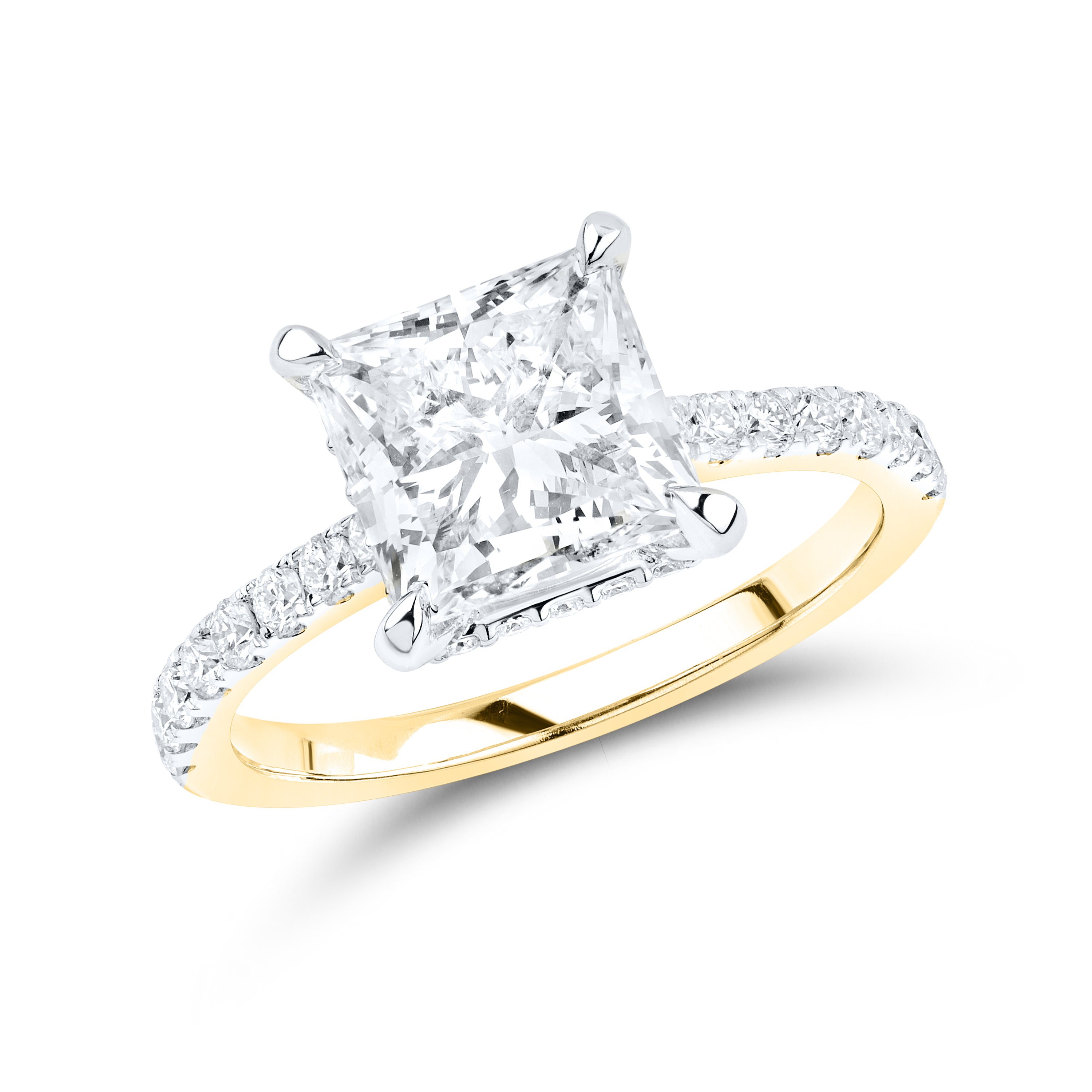 14KT YELLOW GOLD 3.55CTW PRINCESS CUT LAB DIAMOND RING